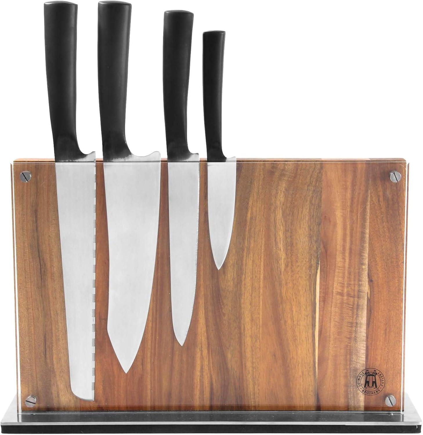 image:imageSchmidt Brothers Acacia Downtown Magnetic Knife Block Acacia Hardwood and Acrylic Shield Universal Cutlery Storage For 1618 Knives