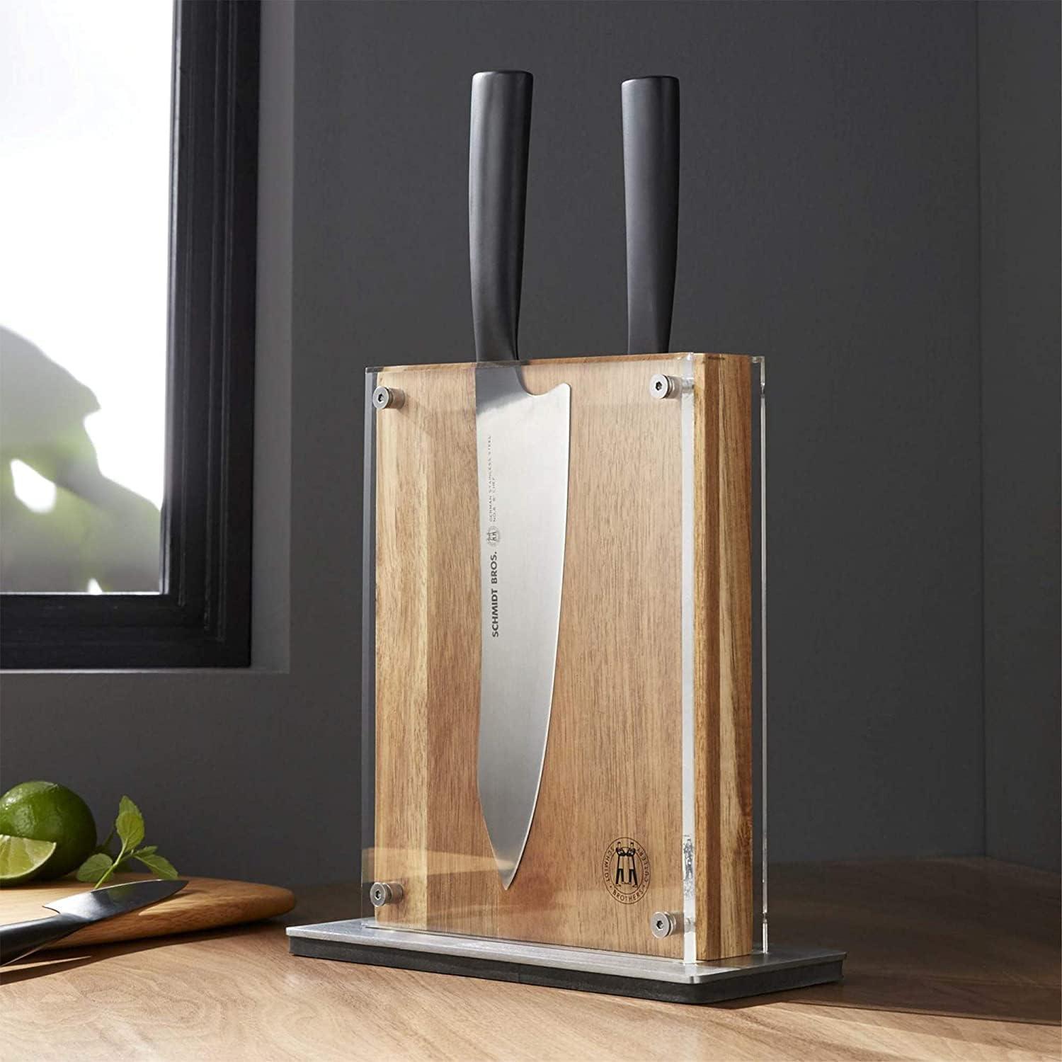 image:imageSchmidt Brothers Acacia Midtown Magnetic Knife Block Acacia Hardwood and Acrylic Shield Universal Cutlery Storage For 810 Knives