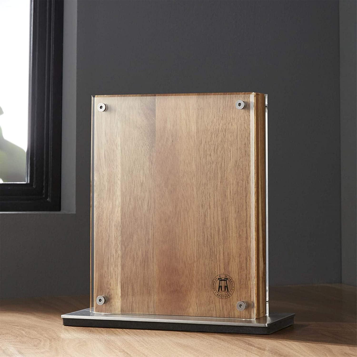 image:imageSchmidt Brothers Acacia Midtown Magnetic Knife Block Acacia Hardwood and Acrylic Shield Universal Cutlery Storage For 810 Knives