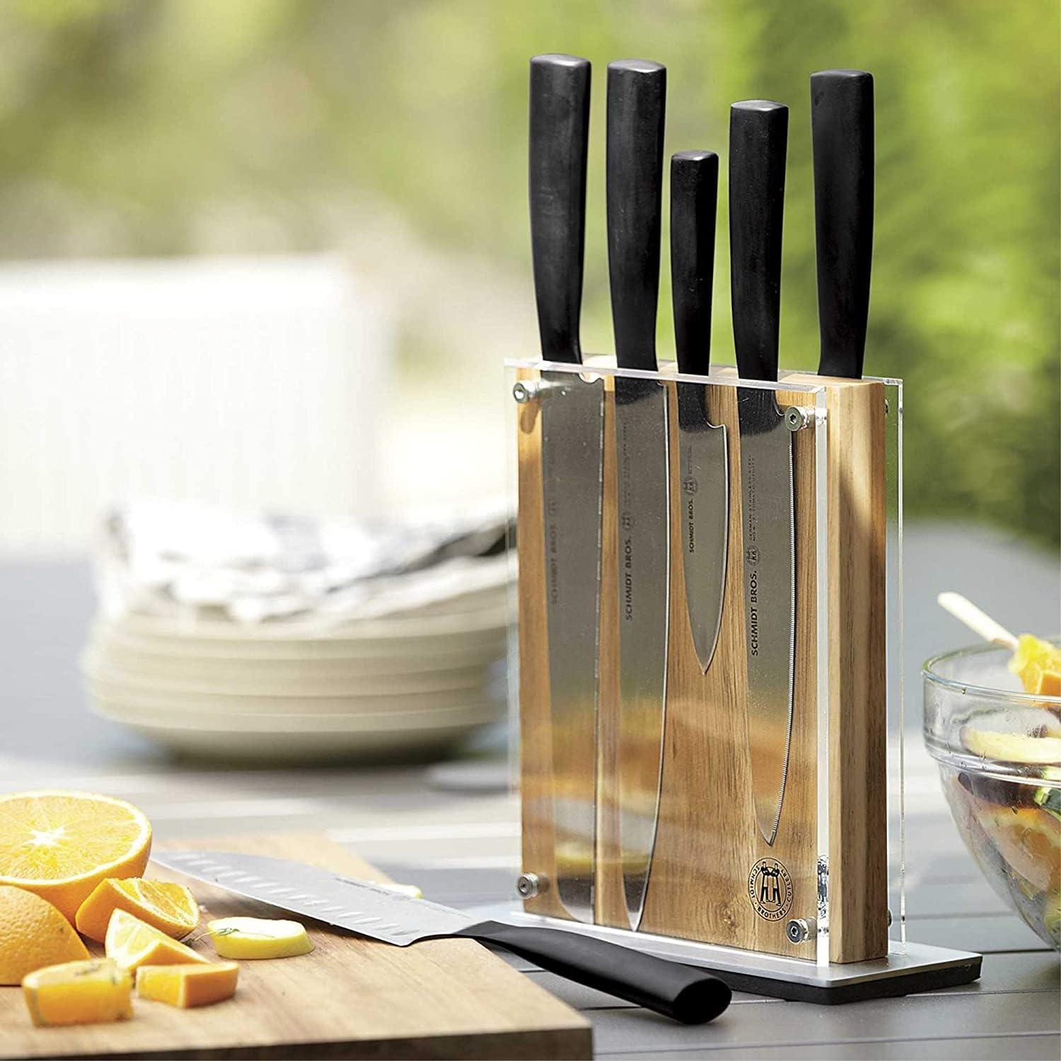 image:imageSchmidt Brothers Acacia Midtown Magnetic Knife Block Acacia Hardwood and Acrylic Shield Universal Cutlery Storage For 810 Knives