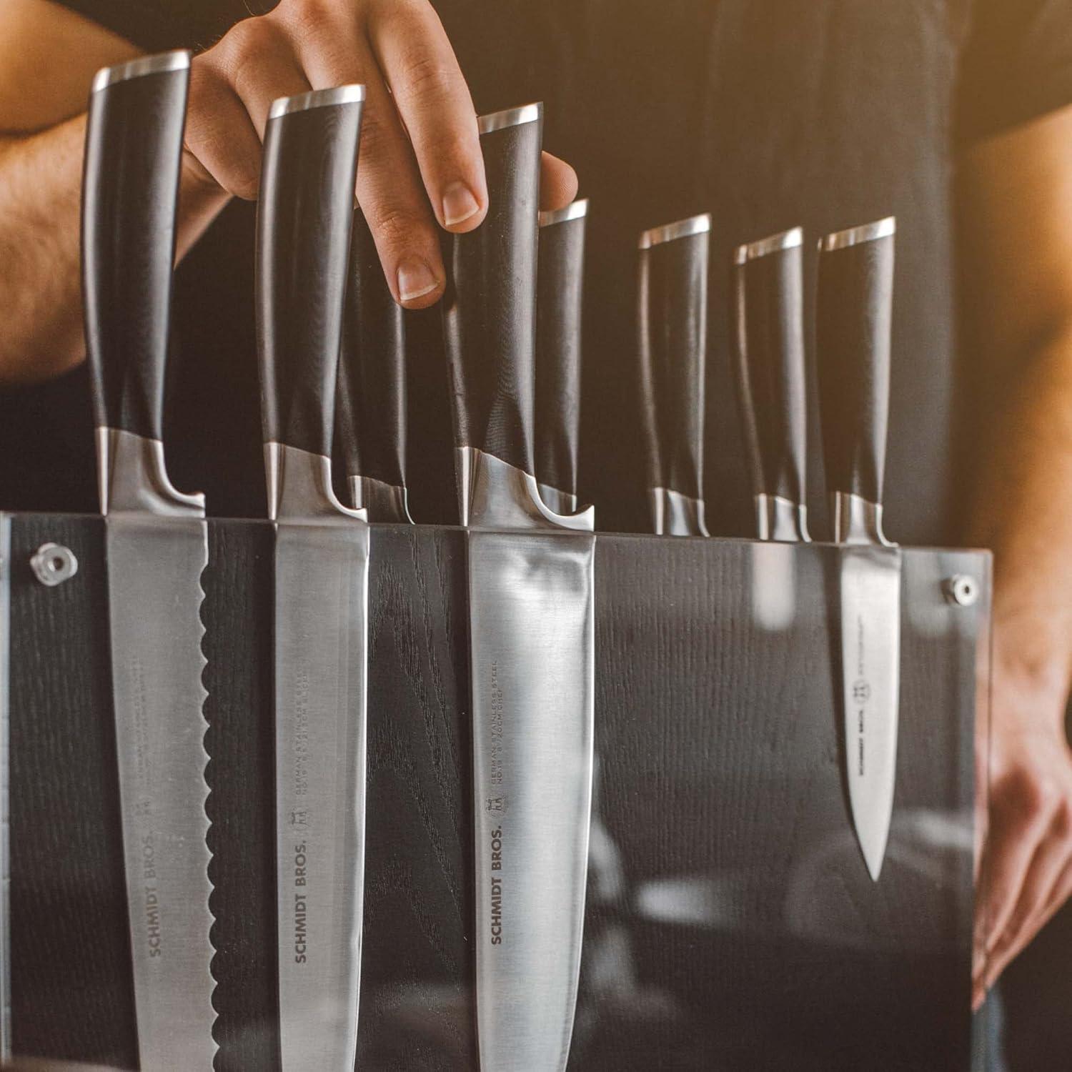 image:imageSchmidt Brothers Black Downtown Magnetic Knife Block Ebony Stained Red Oak and Acrylic Shield Universal Cutlery Storage For 1618 KnivesBlack Downtown