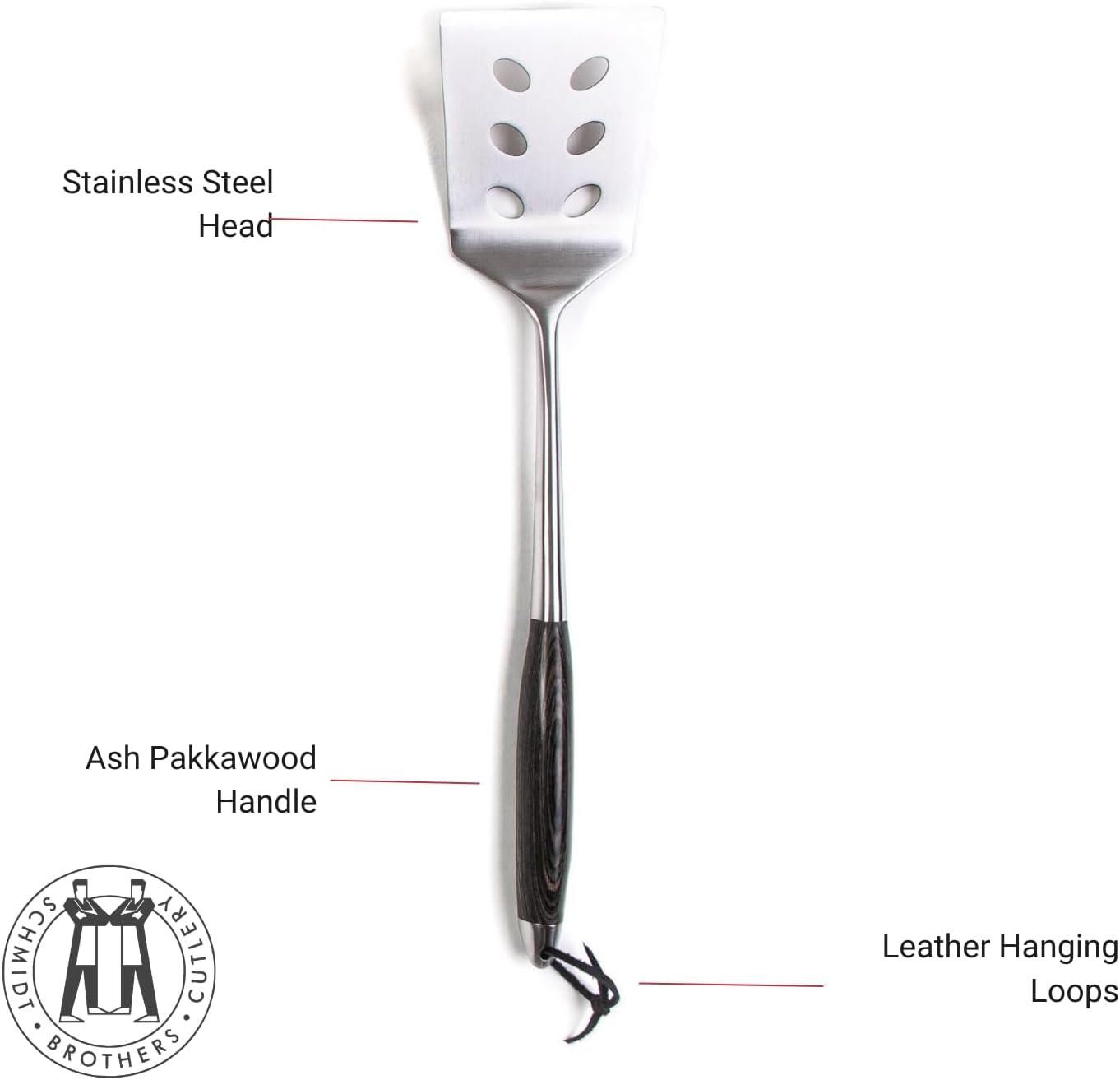 image:imageSchmidt Brothers BBQ Bonded Teak 4 Piece Grilling Accessory Set FullForged Stainless Steel Grilling Utensils Including Spatula Fork Basting Brush and Tongs with All Wood HandlesBonded Ash