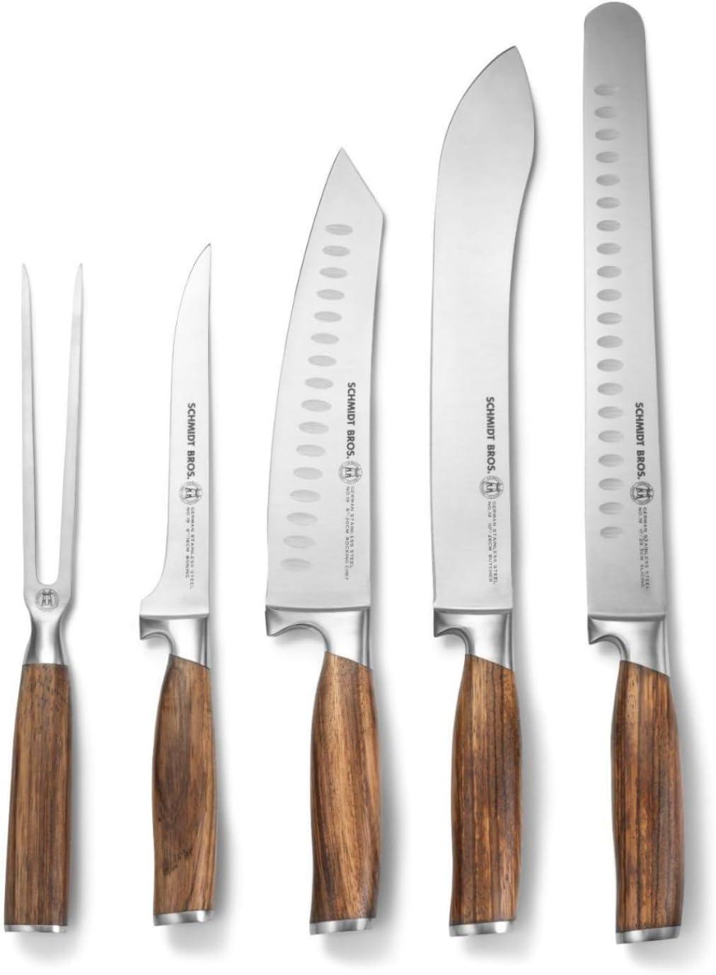 image:imageSchmidt Brothers BBQ Bonded Teak 4 Piece Grilling Accessory Set FullForged Stainless Steel Grilling Utensils Including Spatula Fork Basting Brush and Tongs with All Wood HandlesZebra Wood