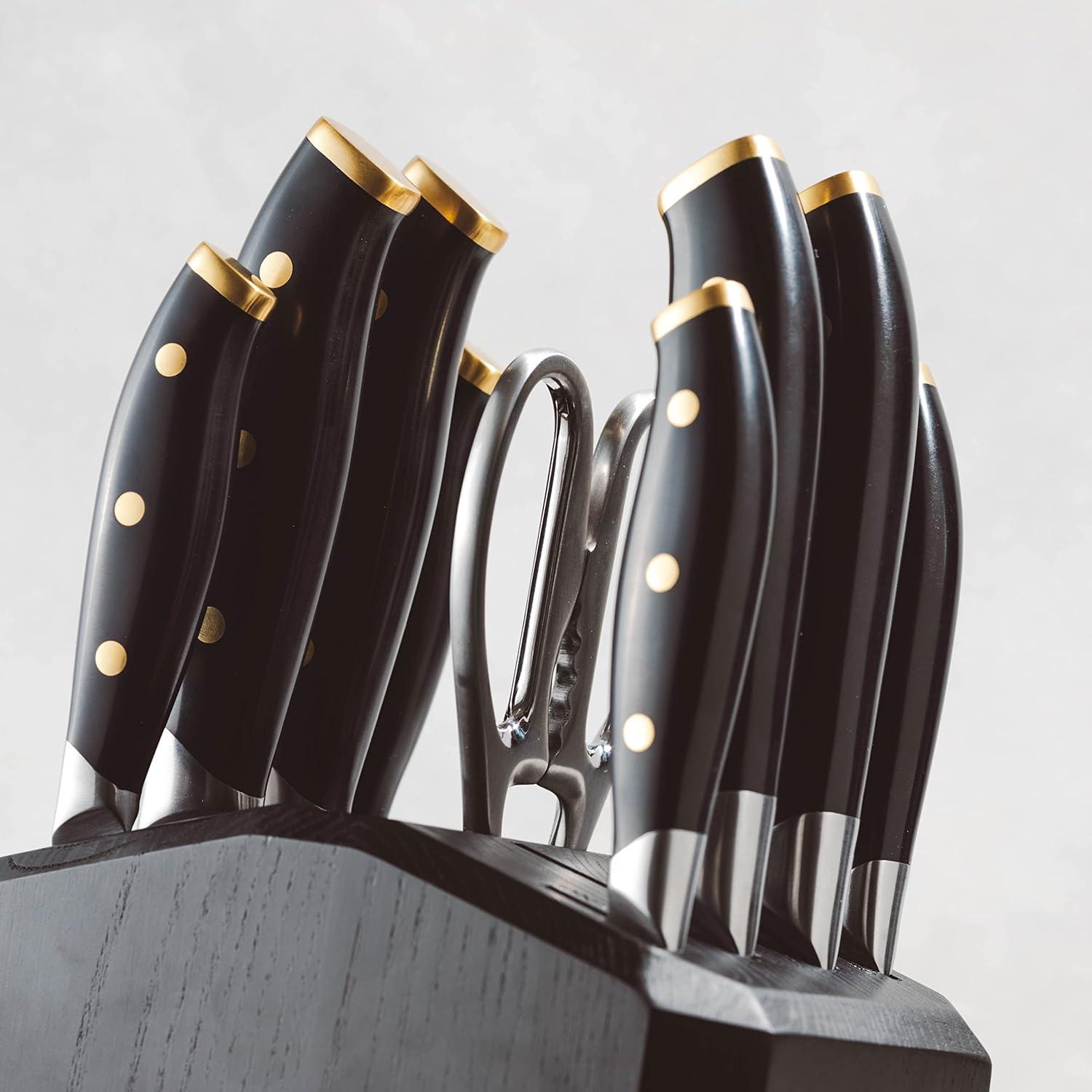 image:imageSchmidt Brothers Black amp Brass 15Piece Kitchen Knife Set HighCarbon German Stainless Steel Cutlery Clear Acrylic Magnetic Knife Block SetBlack Brass