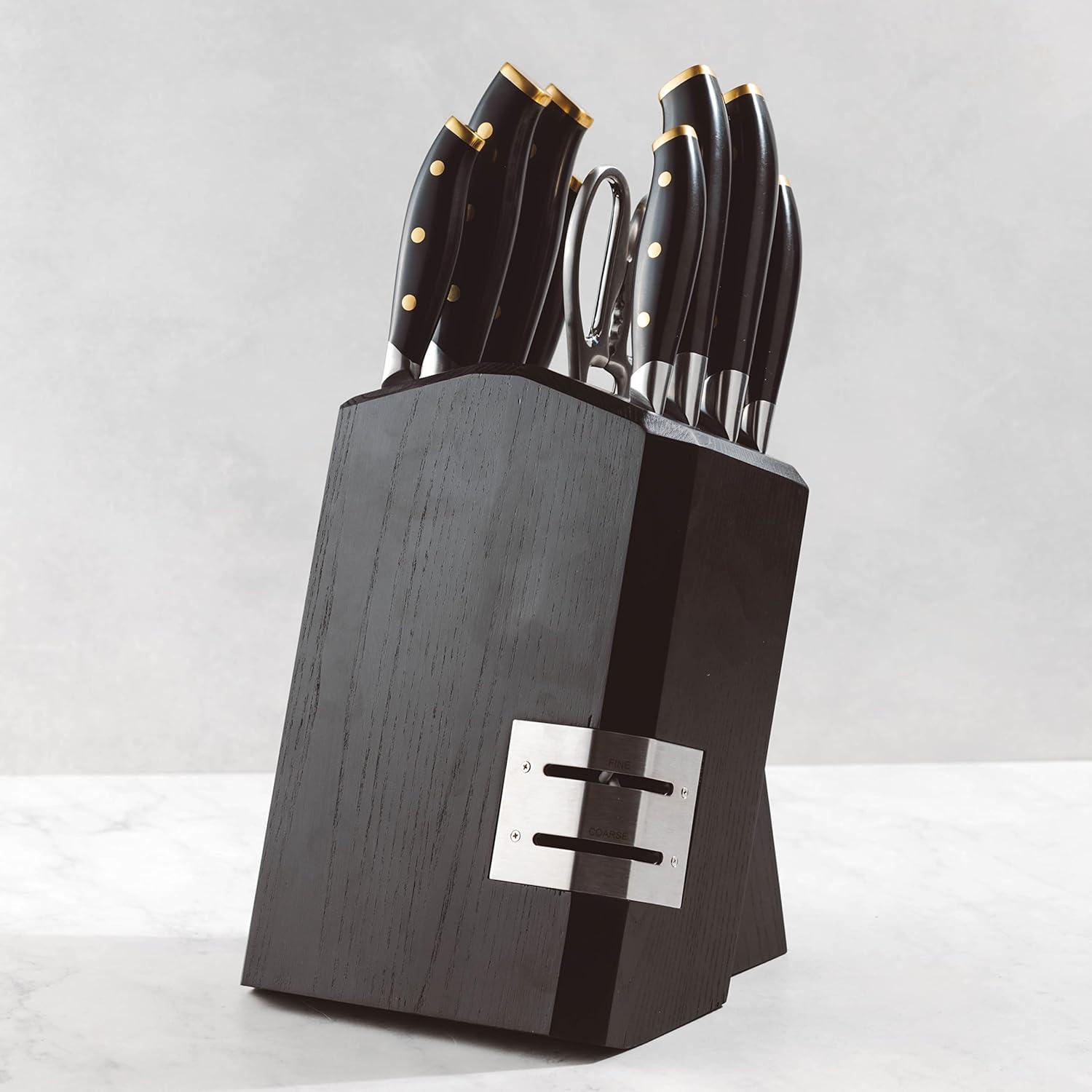 image:imageSchmidt Brothers Black amp Brass 15Piece Kitchen Knife Set HighCarbon German Stainless Steel Cutlery Clear Acrylic Magnetic Knife Block SetBlack Brass