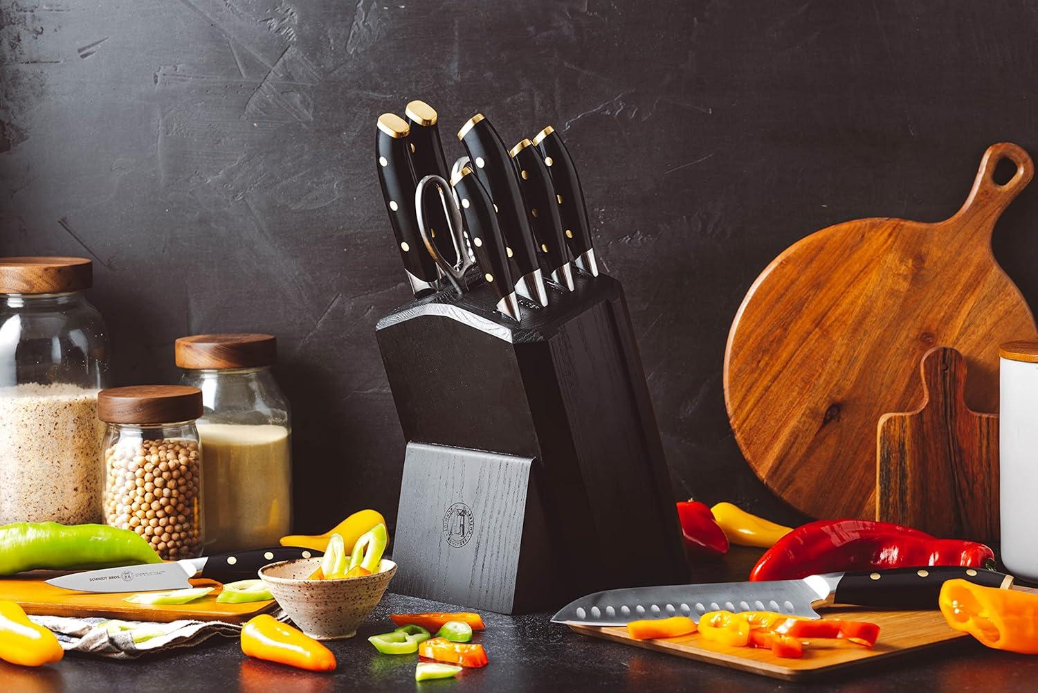 image:imageSchmidt Brothers Black amp Brass 15Piece Kitchen Knife Set HighCarbon German Stainless Steel Cutlery Clear Acrylic Magnetic Knife Block SetBlack Brass