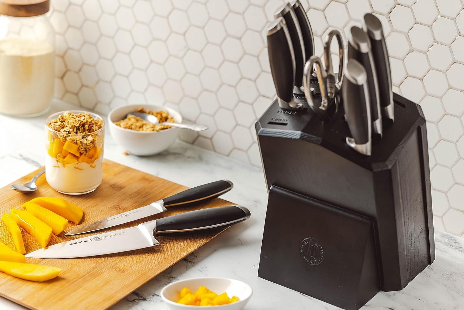 image:imageSchmidt Brothers Bonded Steel 10 Piece Kitchen Knife Set HighCarbon Stainless Steel Cutlery and Clear Acrylic Magnetic Knife Block Set
