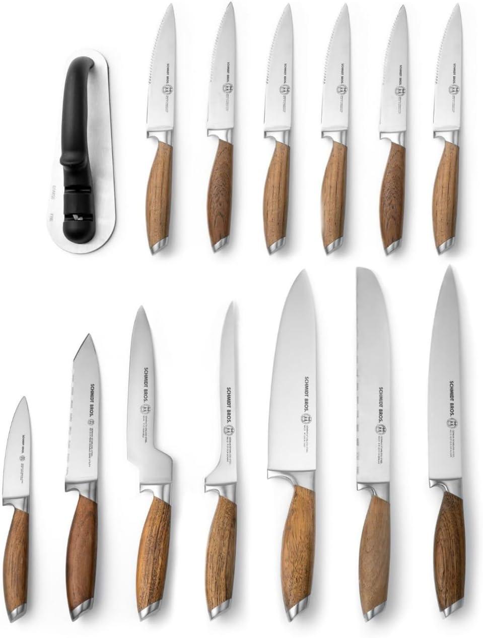 image:imageSchmidt Brothers Bonded Teak 15Piece Knife Set HighCarbon Stainless Steel Cutlery with Acacia and Acrylic Magnetic Knife Block and Knife Sharpener