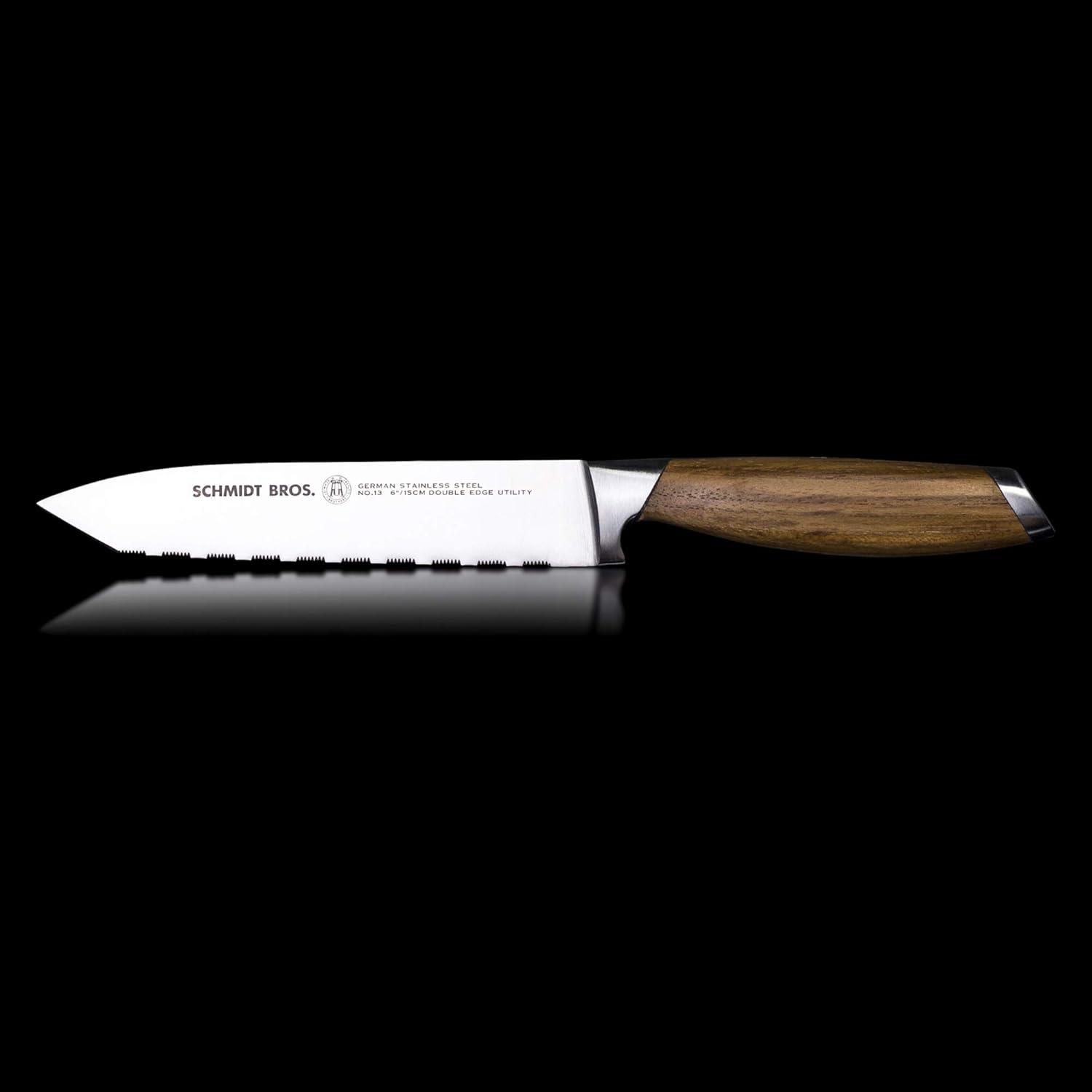 image:imageSchmidt Brothers Bonded Teak 6 Double Edge Utility Knife HighCarbon German Stainless Steel Multipurpose Kitchen Cutlery