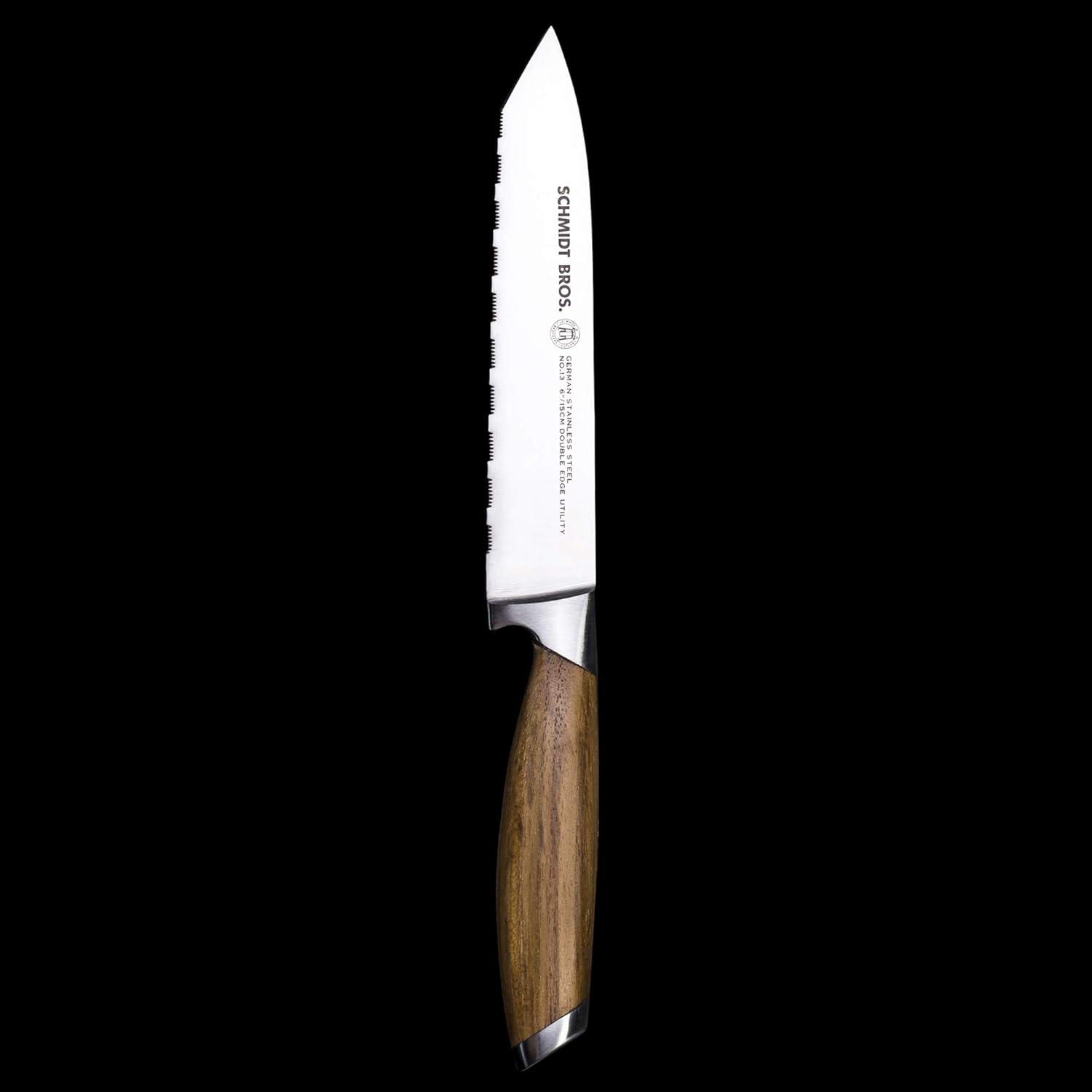 image:imageSchmidt Brothers Bonded Teak 6 Double Edge Utility Knife HighCarbon German Stainless Steel Multipurpose Kitchen Cutlery
