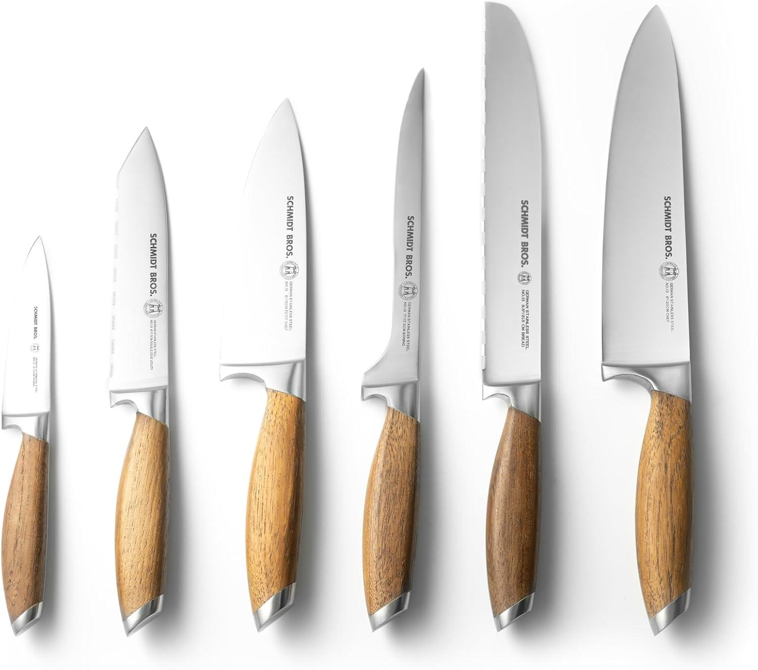 image:imageSchmidt Brothers Bonded Teak 7Piece Knife Set HighCarbon Stainless Steel Cutlery with Midtown Acacia and Acrylic Magnetic Knife Block