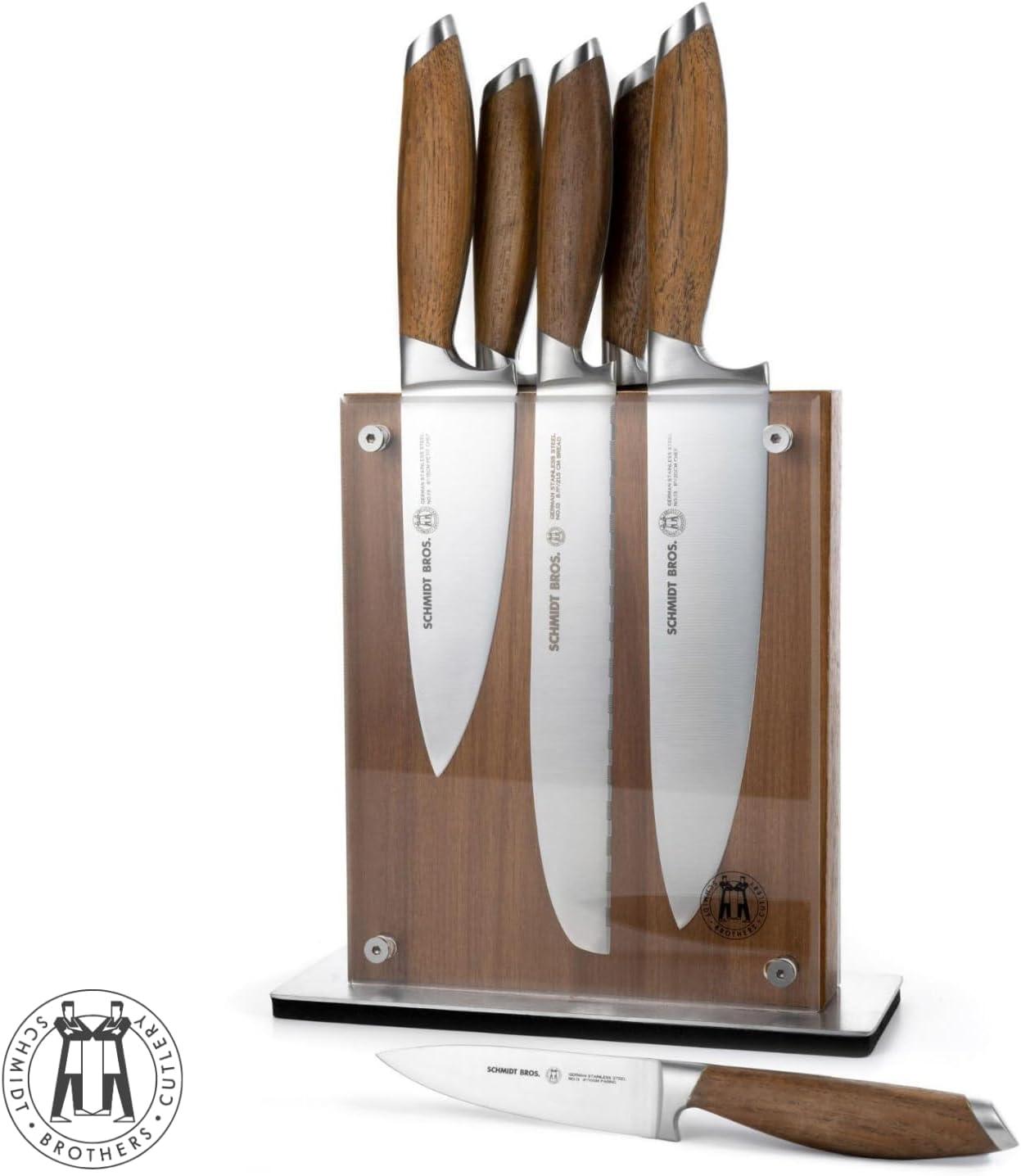 image:imageSchmidt Brothers Bonded Teak 7Piece Knife Set HighCarbon Stainless Steel Cutlery with Midtown Acacia and Acrylic Magnetic Knife Block