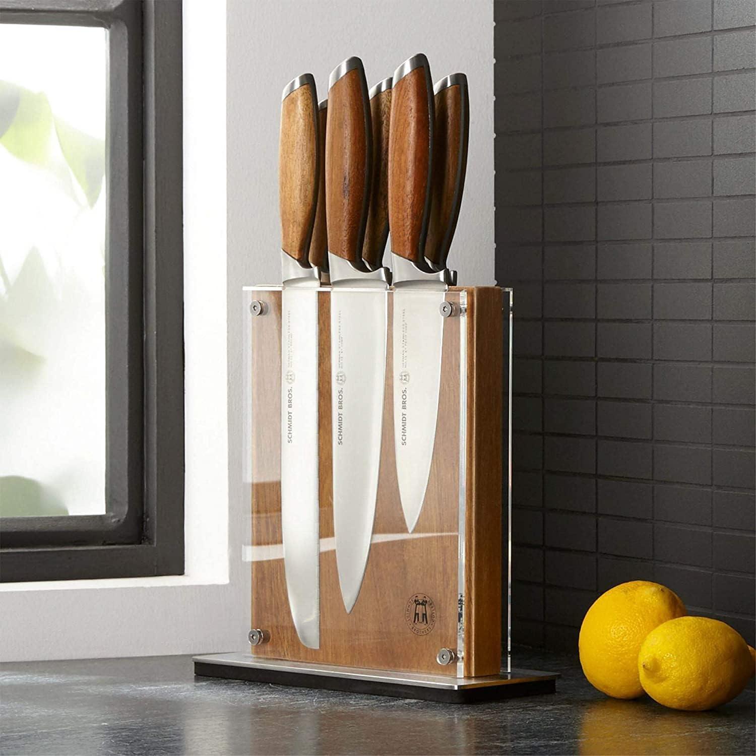 image:imageSchmidt Brothers Bonded Teak 7Piece Knife Set HighCarbon Stainless Steel Cutlery with Midtown Acacia and Acrylic Magnetic Knife Block