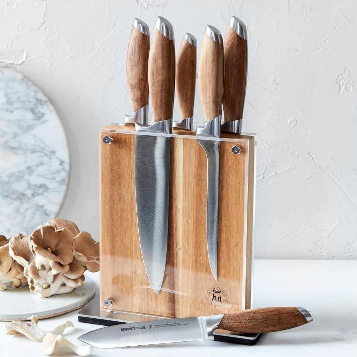image:imageSchmidt Brothers Bonded Teak 7Piece Knife Set HighCarbon Stainless Steel Cutlery with Midtown Acacia and Acrylic Magnetic Knife Block