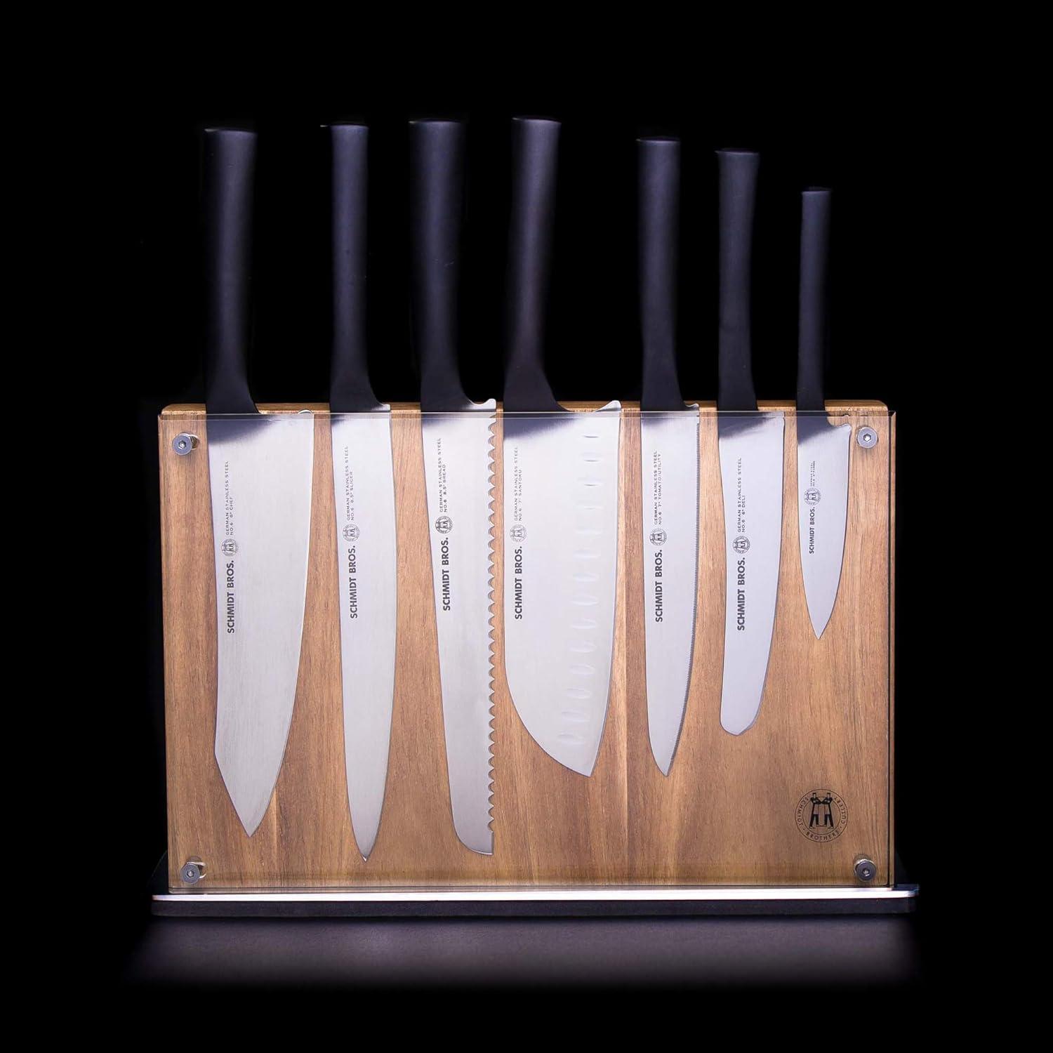 image:imageSchmidt Brothers Carbon 6 15Piece Kitchen Knife Set HighCarbon Stainless Steel Cutlery with Downtown Acacia and Acrylic Magnetic Knife Block and Knife Sharpener