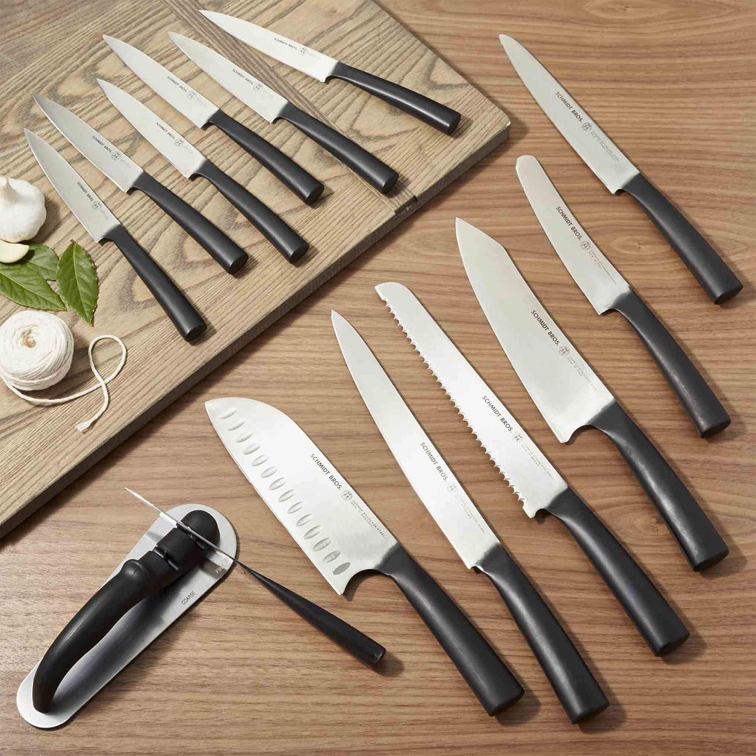 image:imageSchmidt Brothers Carbon 6 15Piece Kitchen Knife Set HighCarbon Stainless Steel Cutlery with Downtown Acacia and Acrylic Magnetic Knife Block and Knife Sharpener