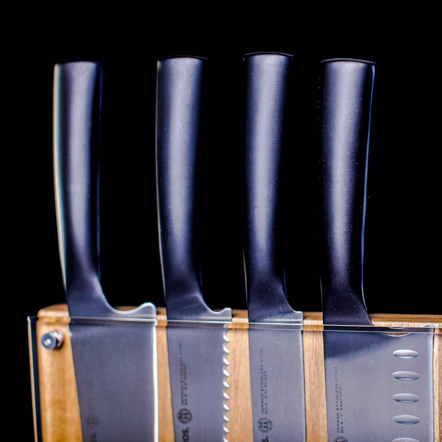image:imageSchmidt Brothers Carbon 6 15Piece Kitchen Knife Set HighCarbon Stainless Steel Cutlery with Downtown Acacia and Acrylic Magnetic Knife Block and Knife Sharpener