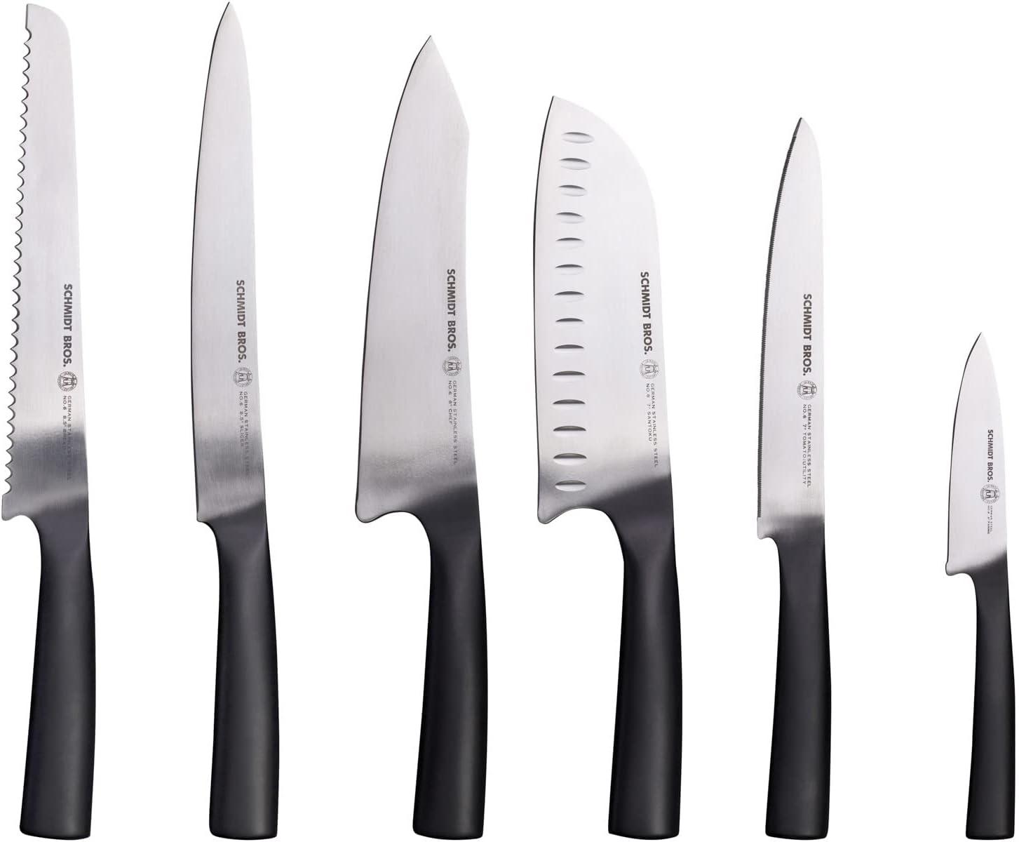image:imageSchmidt Brothers Carbon 6 7Piece Kitchen Knife Set HighCarbon Stainless Steel Cutlery with Midtown Acacia and Acrylic Magnetic Knife Block