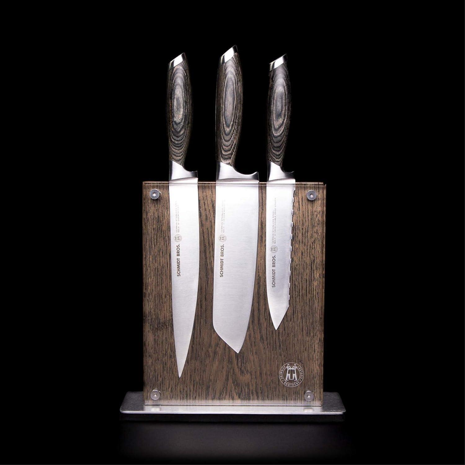 image:imageSchmidt Brothers Cutlery Stone Series 7Piece Kitchen Knife Set HighCarbon German Stainless Steel Cutlery Stonewashed Wood Handles and Clear Acrylic Magnetic Knife BlockBonded Ash Series