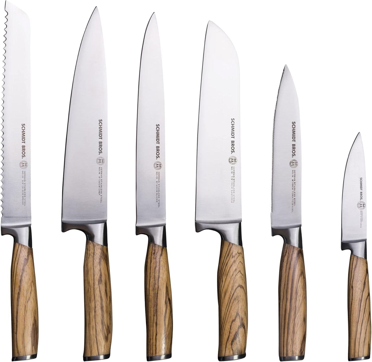 image:imageSchmidt Brothers Cutlery Stone Series 7Piece Kitchen Knife Set HighCarbon German Stainless Steel Cutlery Stonewashed Wood Handles and Clear Acrylic Magnetic Knife BlockZebra Wood Series