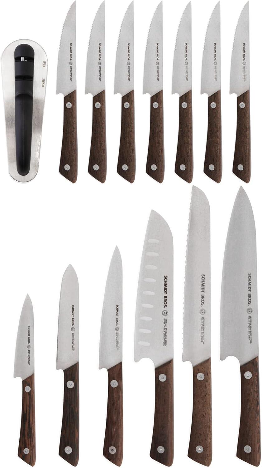 image:imageSchmidt Brothers Cutlery Stone Series 7Piece Kitchen Knife Set HighCarbon German Stainless Steel Cutlery Stonewashed Wood Handles and Clear Acrylic Magnetic Knife BlockStone Series Brown
