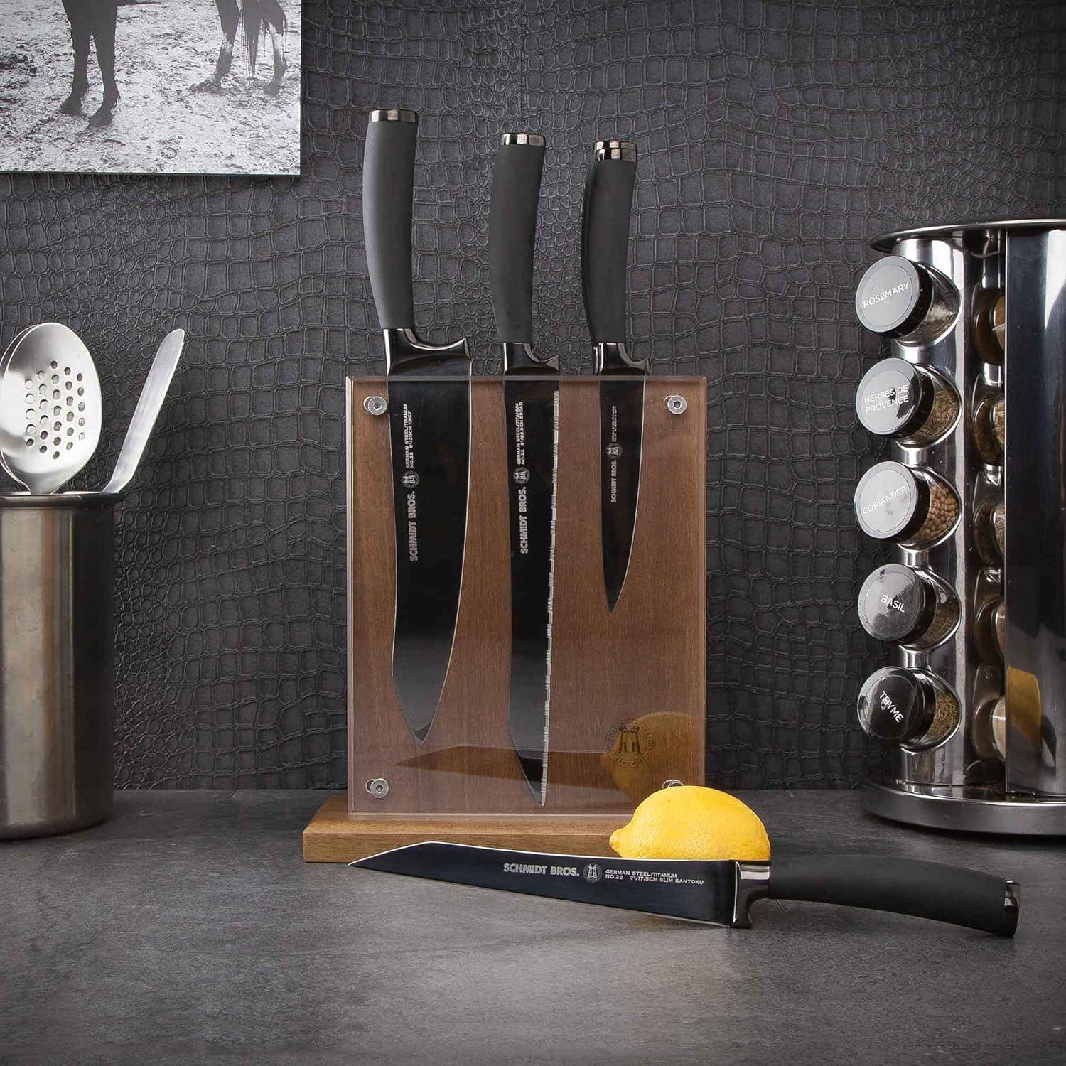 image:imageSchmidt Brothers Cutlery Stone Series 7Piece Kitchen Knife Set HighCarbon German Stainless Steel Cutlery Stonewashed Wood Handles and Clear Acrylic Magnetic Knife BlockTitan 22Series Black