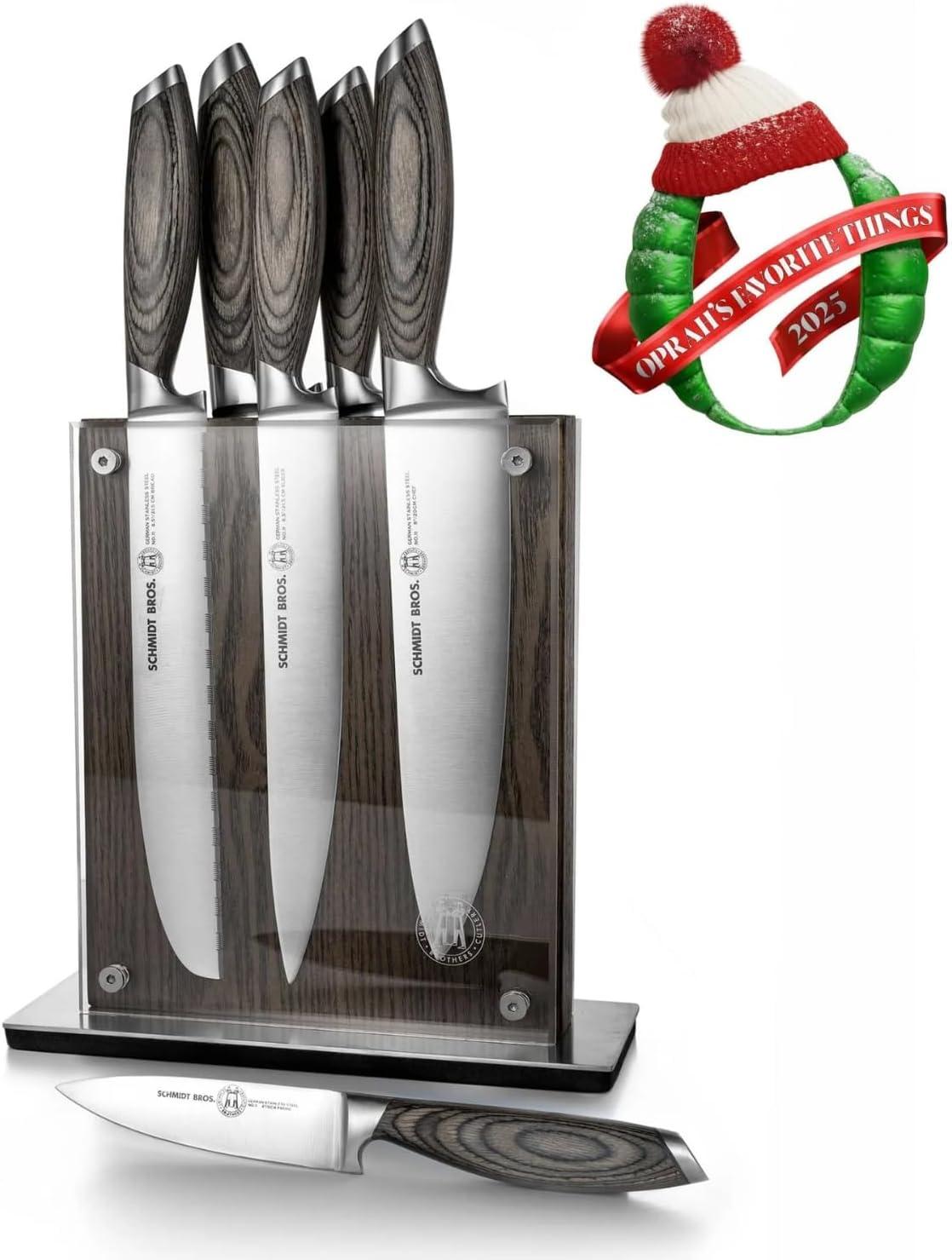image:imageSchmidt Brothers Cutlery Stone Series 7Piece Kitchen Knife Set HighCarbon German Stainless Steel Cutlery Stonewashed Wood Handles and Clear Acrylic Magnetic Knife BlockBonded Ash Series