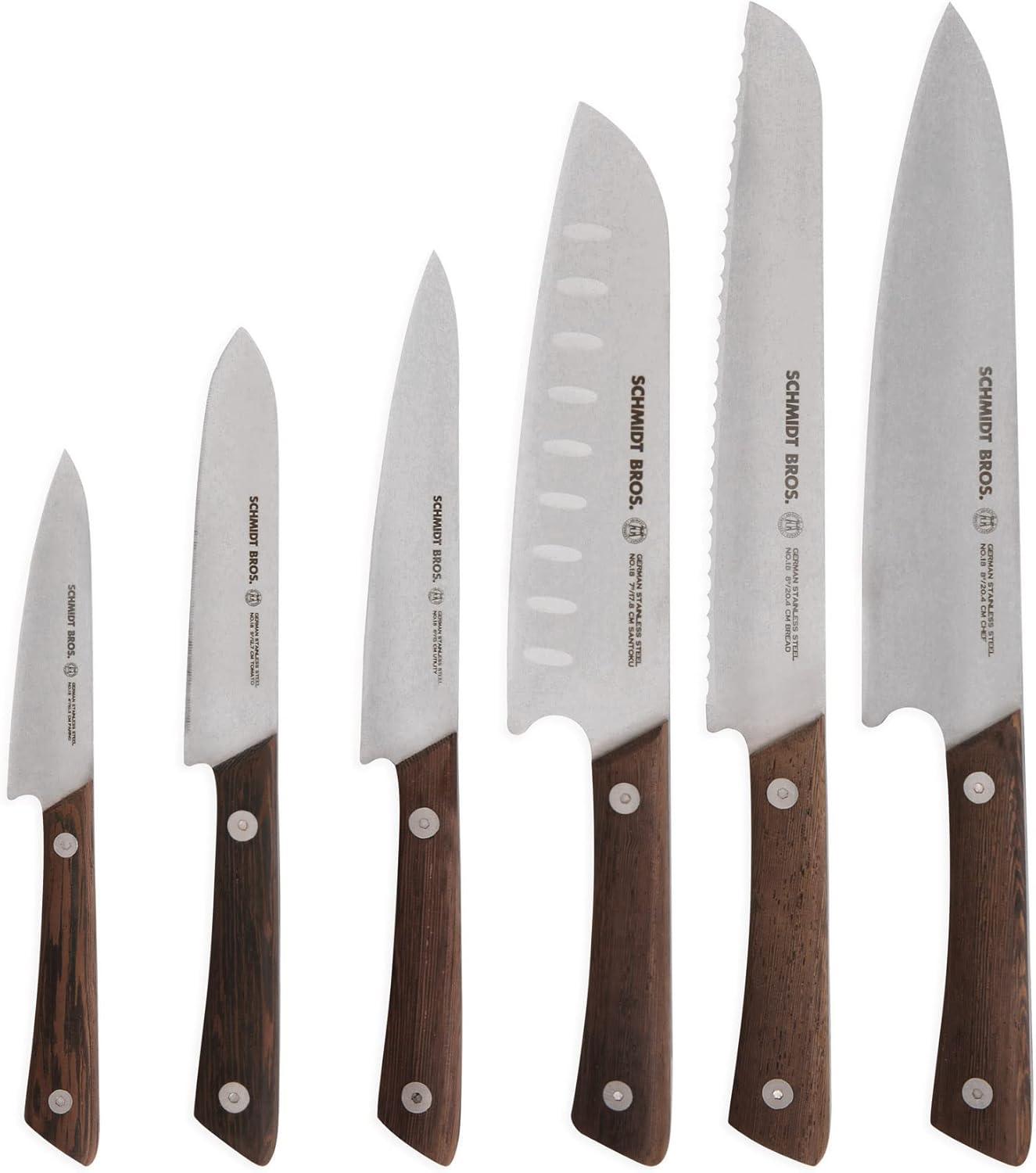 image:imageSchmidt Brothers Cutlery Stone Series 7Piece Kitchen Knife Set HighCarbon German Stainless Steel Cutlery Stonewashed Wood Handles and Clear Acrylic Magnetic Knife BlockStone Series Brown