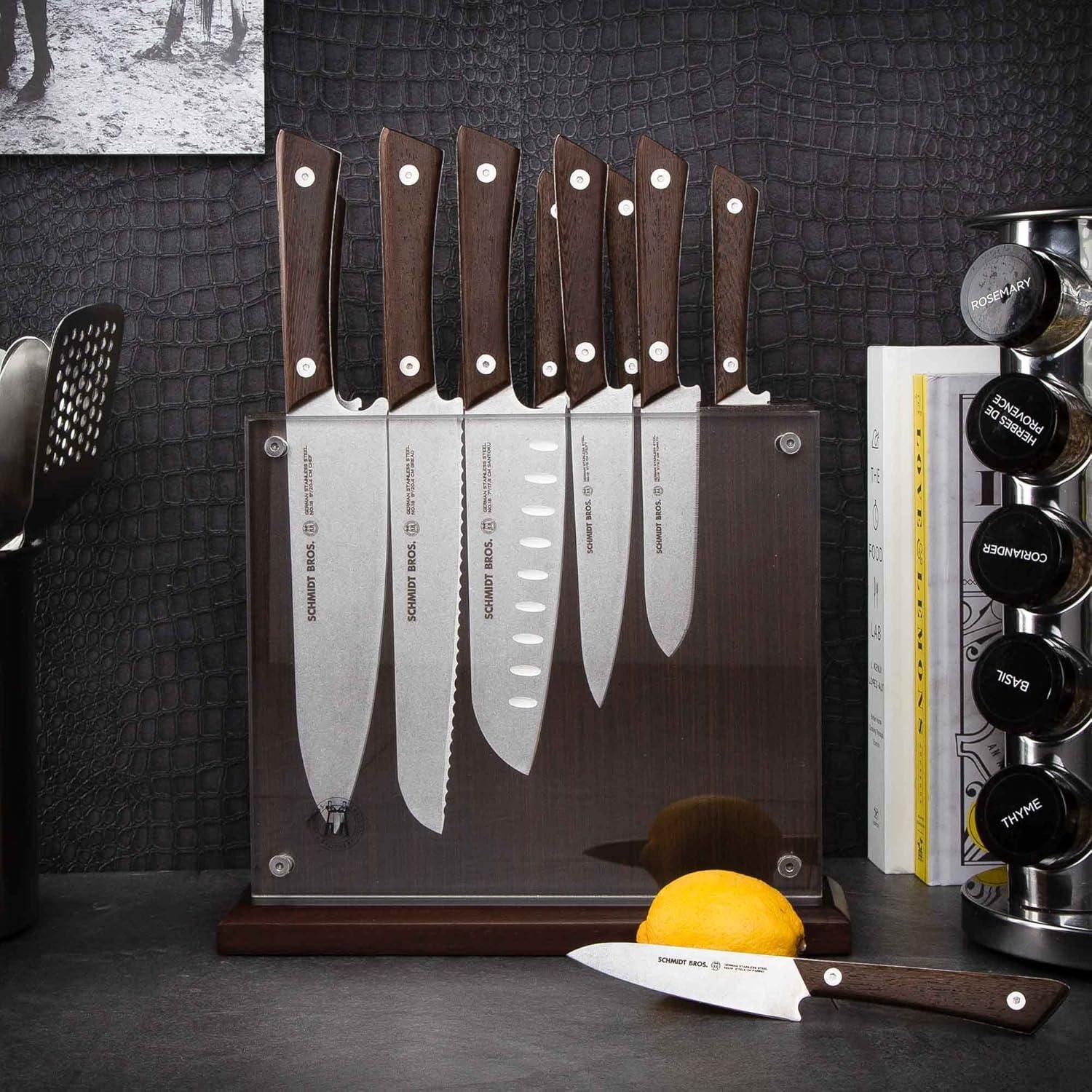 image:imageSchmidt Brothers Cutlery Stone Series 7Piece Kitchen Knife Set HighCarbon German Stainless Steel Cutlery Stonewashed Wood Handles and Clear Acrylic Magnetic Knife BlockStone Series Brown