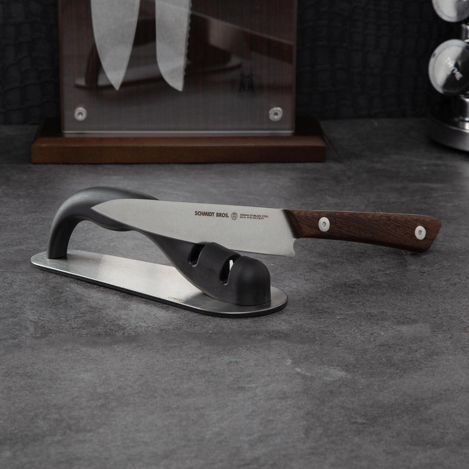 image:imageSchmidt Brothers Cutlery Stone Series 7Piece Kitchen Knife Set HighCarbon German Stainless Steel Cutlery Stonewashed Wood Handles and Clear Acrylic Magnetic Knife BlockStone Series Brown