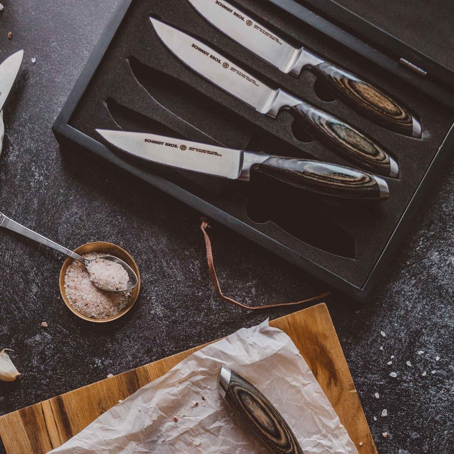image:imageSchmidt Brothers Cutlery Stone Series 7Piece Kitchen Knife Set HighCarbon German Stainless Steel Cutlery Stonewashed Wood Handles and Clear Acrylic Magnetic Knife BlockBonded Ash