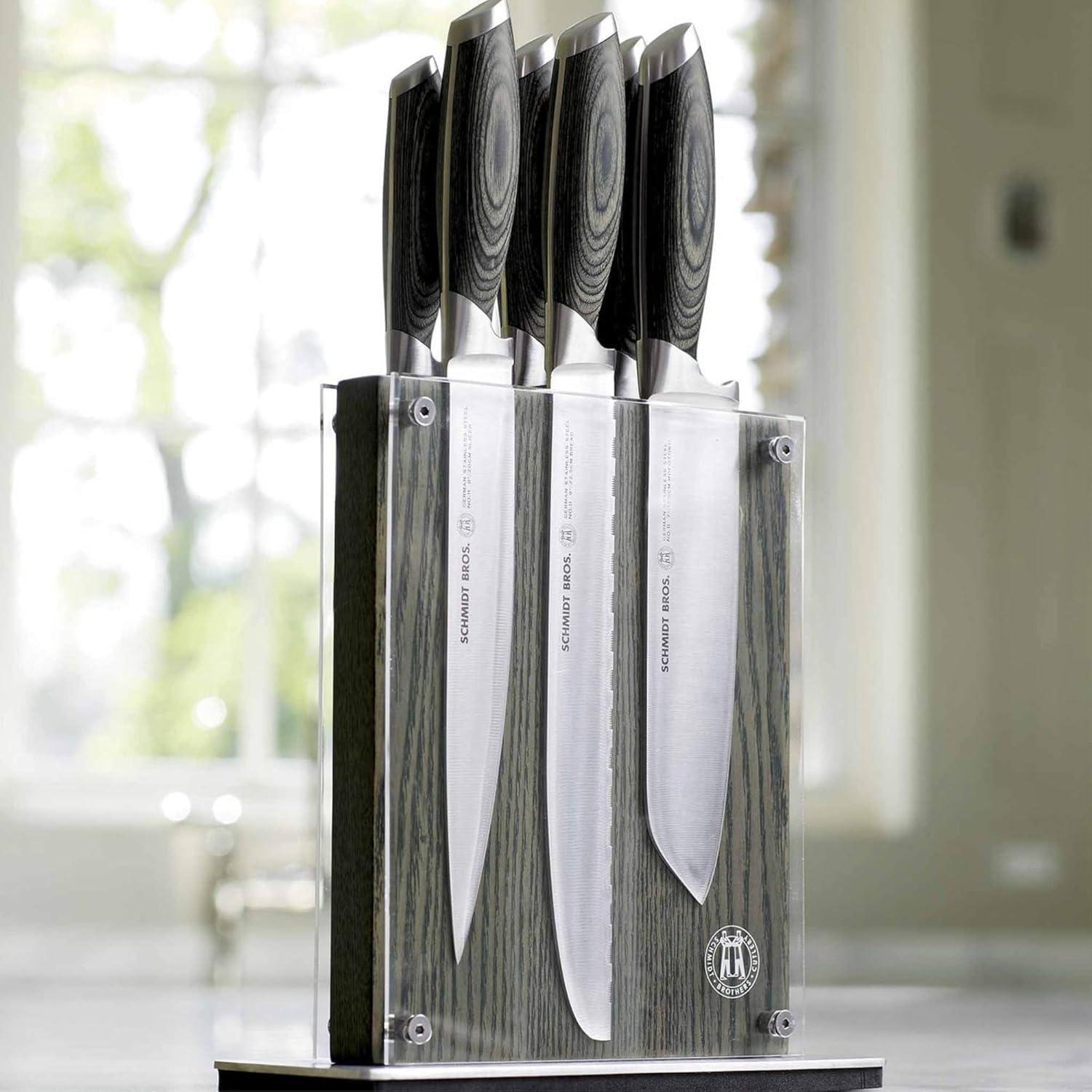 image:imageSchmidt Brothers Cutlery Stone Series 7Piece Kitchen Knife Set HighCarbon German Stainless Steel Cutlery Stonewashed Wood Handles and Clear Acrylic Magnetic Knife BlockBonded Ash Series