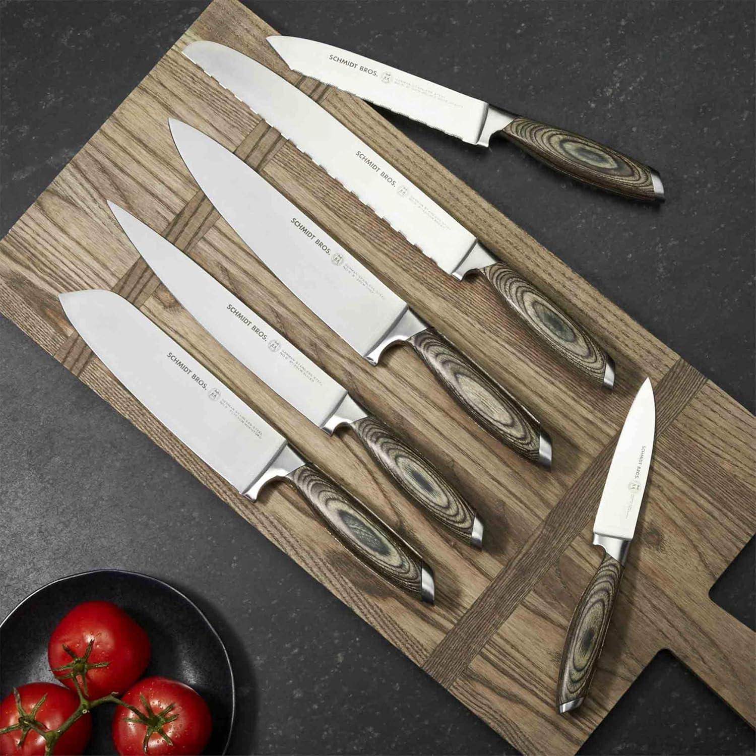 image:imageSchmidt Brothers Cutlery Stone Series 7Piece Kitchen Knife Set HighCarbon German Stainless Steel Cutlery Stonewashed Wood Handles and Clear Acrylic Magnetic Knife BlockBonded Ash Series