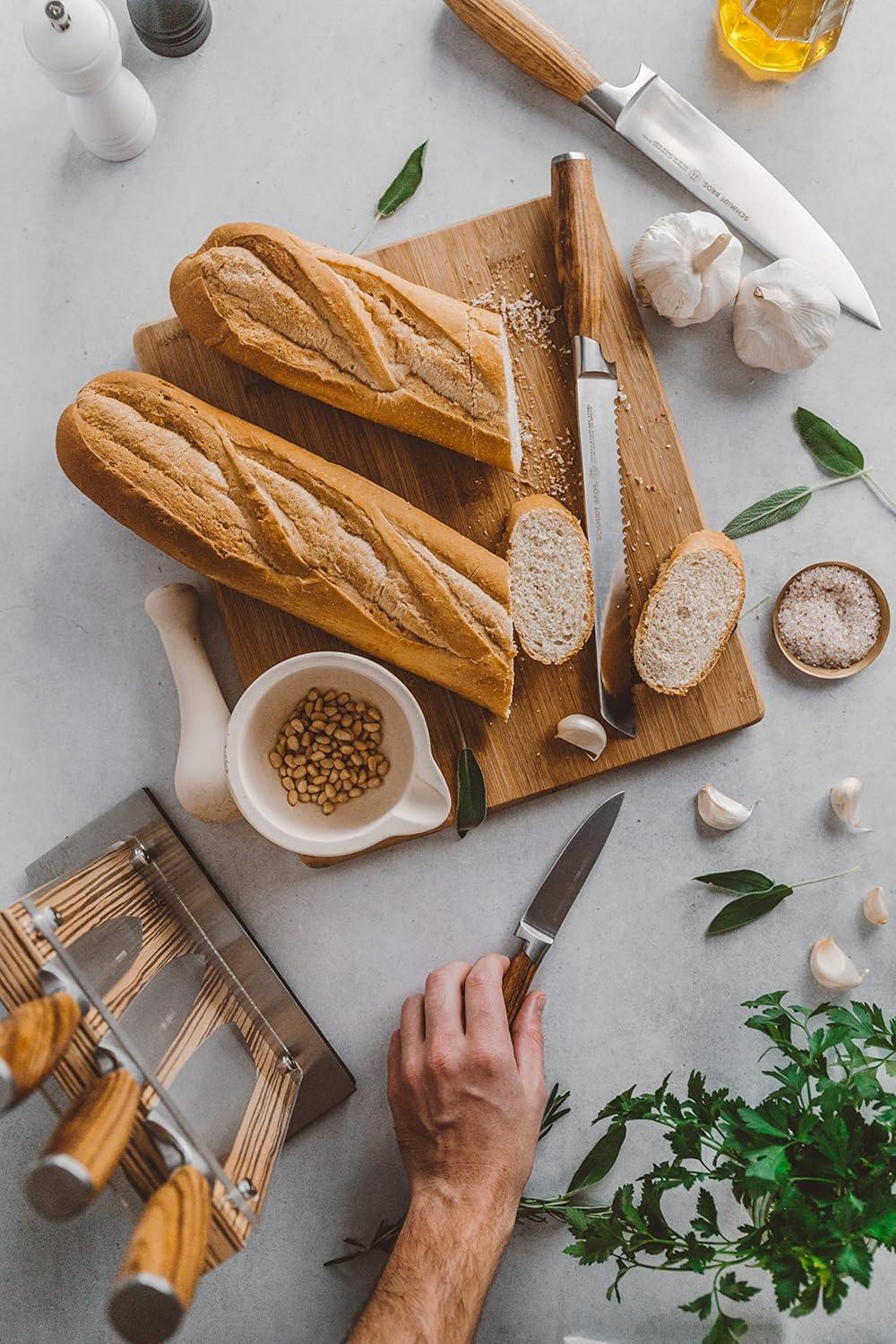 image:imageSchmidt Brothers Cutlery Stone Series 7Piece Kitchen Knife Set HighCarbon German Stainless Steel Cutlery Stonewashed Wood Handles and Clear Acrylic Magnetic Knife BlockZebra Wood Series
