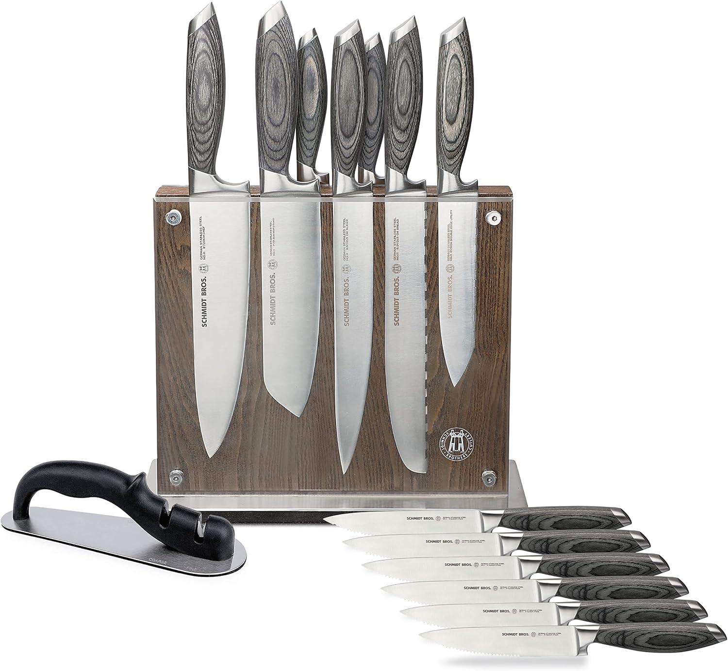 image:imageSchmidt Brothers Cutlery Stone Series 7Piece Kitchen Knife Set HighCarbon German Stainless Steel Cutlery Stonewashed Wood Handles and Clear Acrylic Magnetic Knife BlockBonded Ash Series