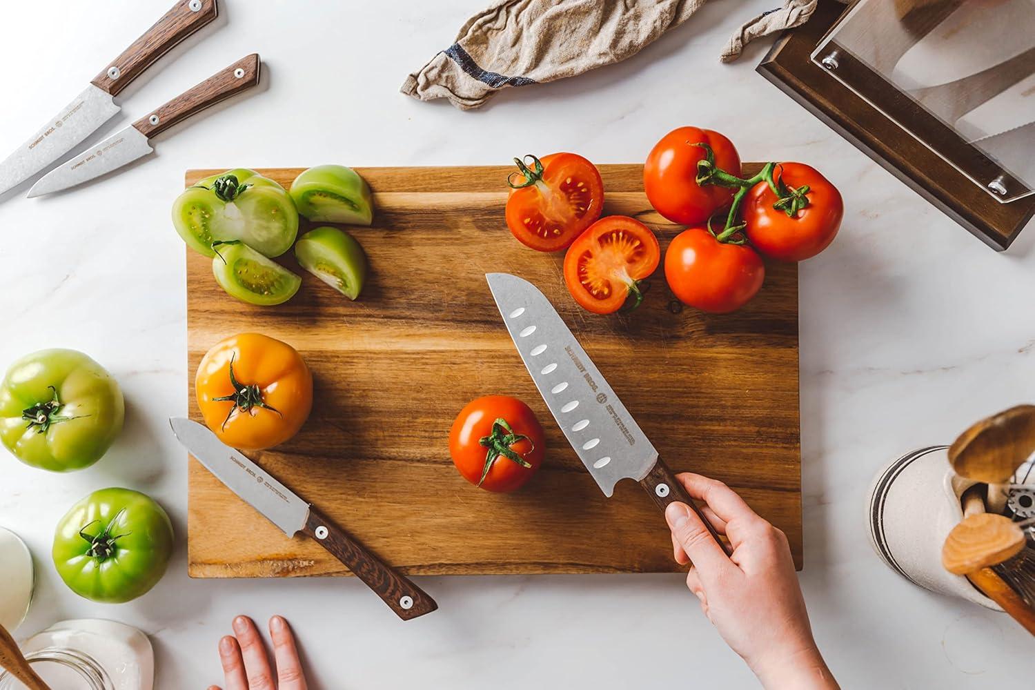 image:imageSchmidt Brothers Cutlery Stone Series 7Piece Kitchen Knife Set HighCarbon German Stainless Steel Cutlery Stonewashed Wood Handles and Clear Acrylic Magnetic Knife BlockStone Series Brown