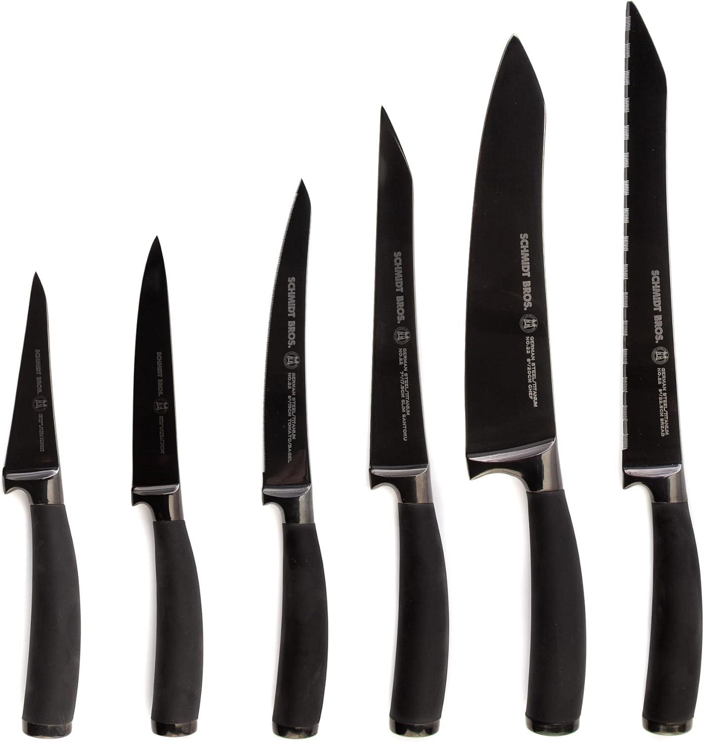 image:imageSchmidt Brothers Cutlery Stone Series 7Piece Kitchen Knife Set HighCarbon German Stainless Steel Cutlery Stonewashed Wood Handles and Clear Acrylic Magnetic Knife BlockTitan 22Series Black
