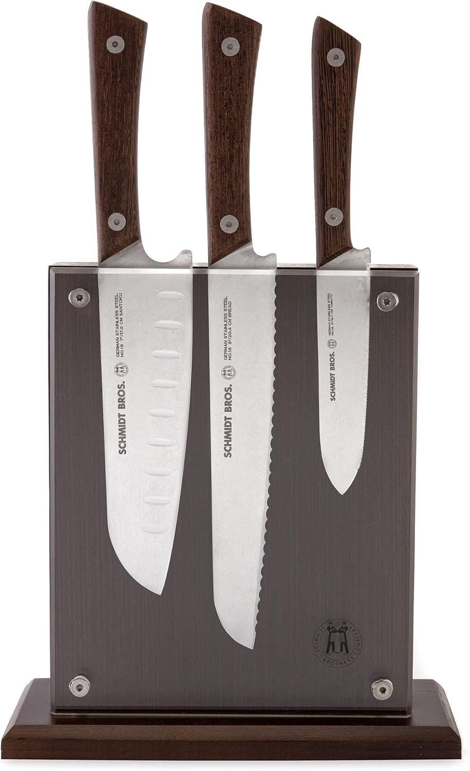 image:imageSchmidt Brothers Cutlery Stone Series 7Piece Kitchen Knife Set HighCarbon German Stainless Steel Cutlery Stonewashed Wood Handles and Clear Acrylic Magnetic Knife BlockStone Series Brown