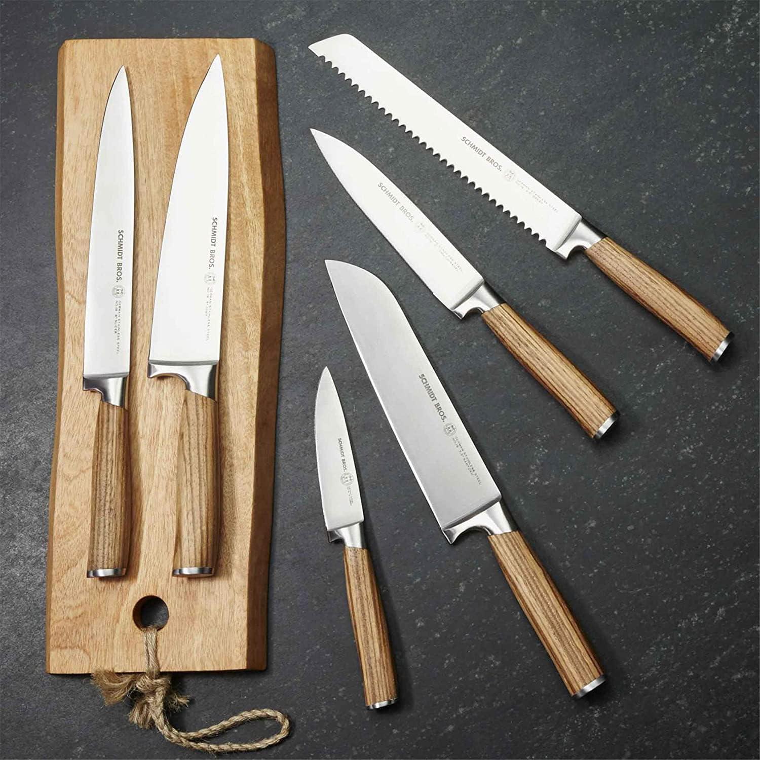image:imageSchmidt Brothers Cutlery Stone Series 7Piece Kitchen Knife Set HighCarbon German Stainless Steel Cutlery Stonewashed Wood Handles and Clear Acrylic Magnetic Knife BlockZebra Wood Series