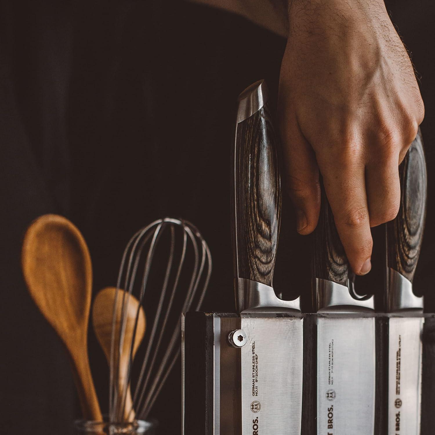 image:imageSchmidt Brothers Cutlery Stone Series 7Piece Kitchen Knife Set HighCarbon German Stainless Steel Cutlery Stonewashed Wood Handles and Clear Acrylic Magnetic Knife BlockBonded Ash Series