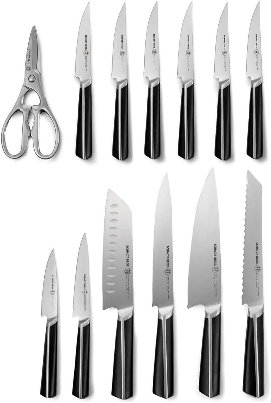 image:imageSchmidt Brothers Jet Black Series 7Piece Kitchen Knife Set HighCarbon German Stainless Steel Cutlery Pure Matte Black Titanium Finish With Clear Acrylic Magnetic Knife BlockHighline