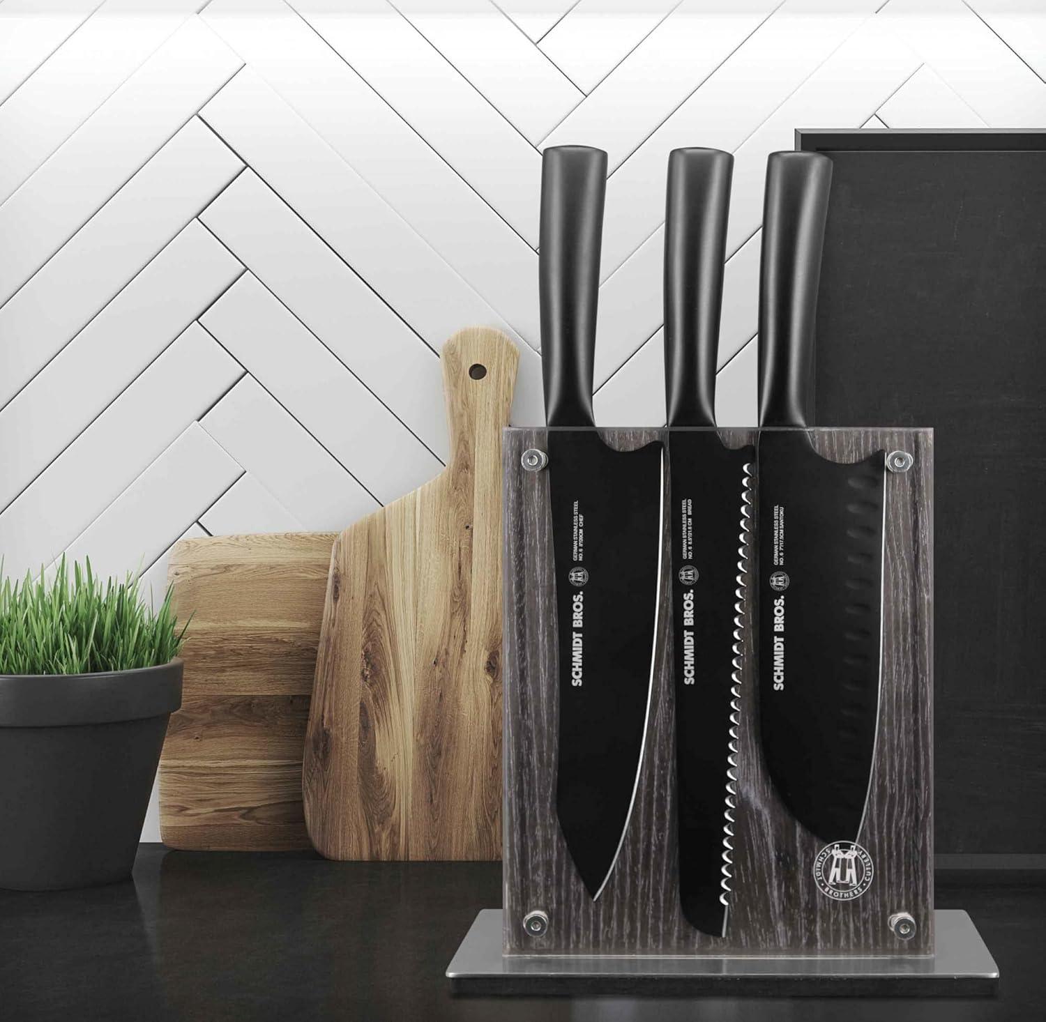 image:imageSchmidt Brothers Jet Black Series 7Piece Kitchen Knife Set HighCarbon German Stainless Steel Cutlery Pure Matte Black Titanium Finish With Clear Acrylic Magnetic Knife BlockJet Black Series