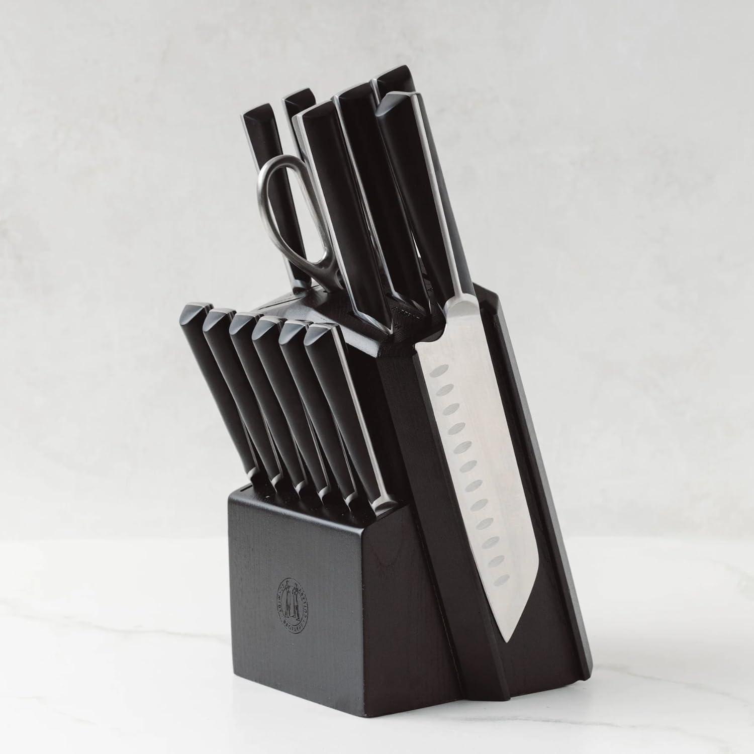 image:imageSchmidt Brothers Jet Black Series 7Piece Kitchen Knife Set HighCarbon German Stainless Steel Cutlery Pure Matte Black Titanium Finish With Clear Acrylic Magnetic Knife BlockHighline