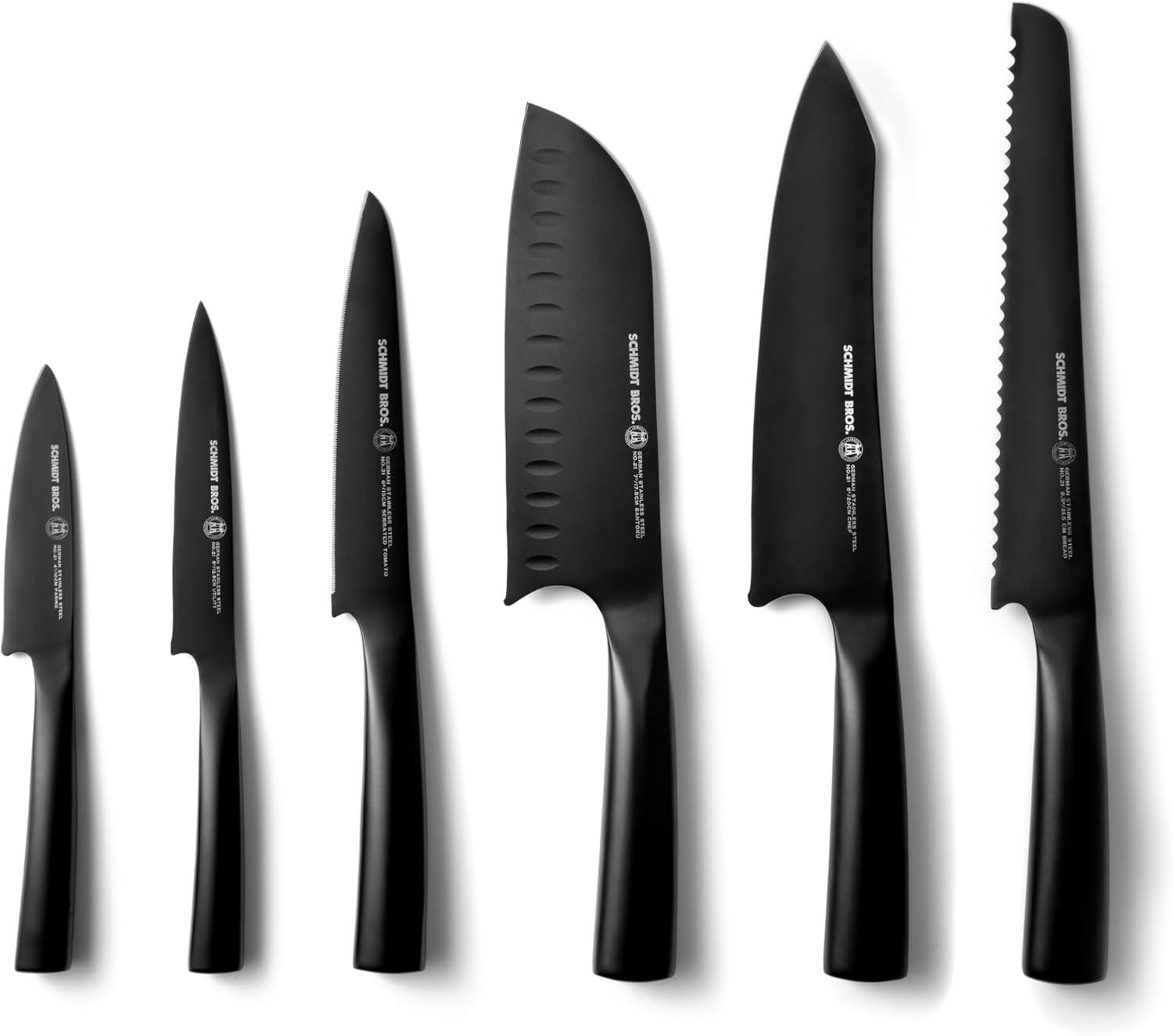 image:imageSchmidt Brothers Jet Black Series 7Piece Kitchen Knife Set HighCarbon German Stainless Steel Cutlery Pure Matte Black Titanium Finish With Clear Acrylic Magnetic Knife BlockJet Black Series