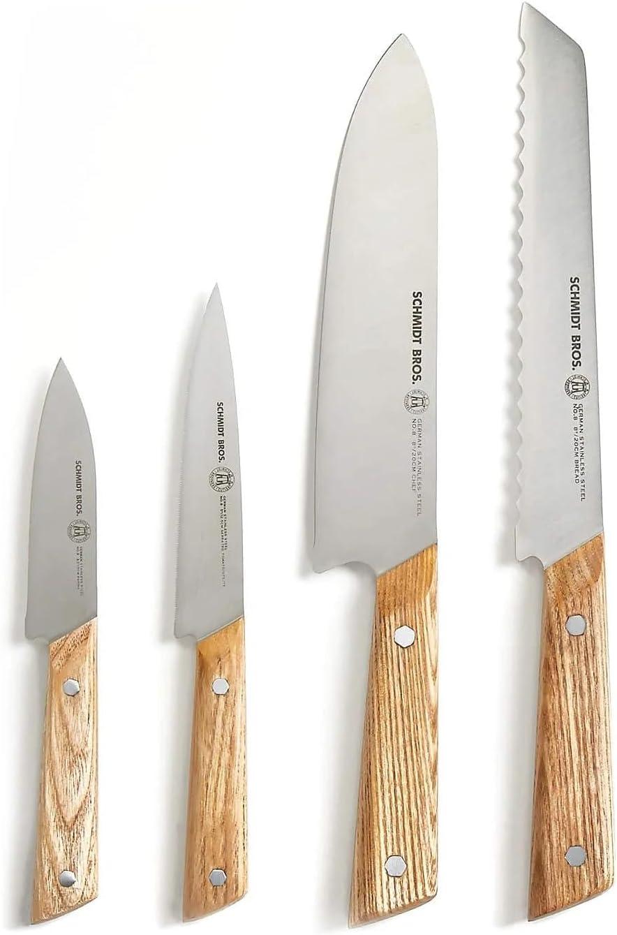 image:imageSchmidt Brothers Jet Black Series 7Piece Kitchen Knife Set HighCarbon German Stainless Steel Cutlery Pure Matte Black Titanium Finish With Clear Acrylic Magnetic Knife BlockWhite Oak Hex
