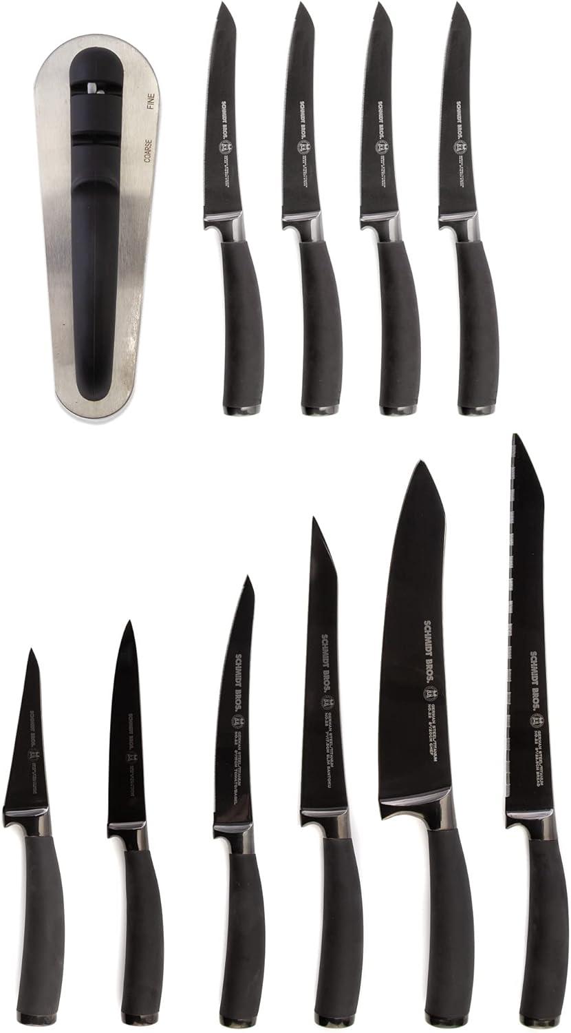 image:imageSchmidt Brothers Titan 22Series 12Piece Kitchen Knife Set HighCarbon German Stainless Steel Cutlery Coated In Pure HighPolish Titanium Santoprene Handles and Clear Acrylic Magnetic Knife Block