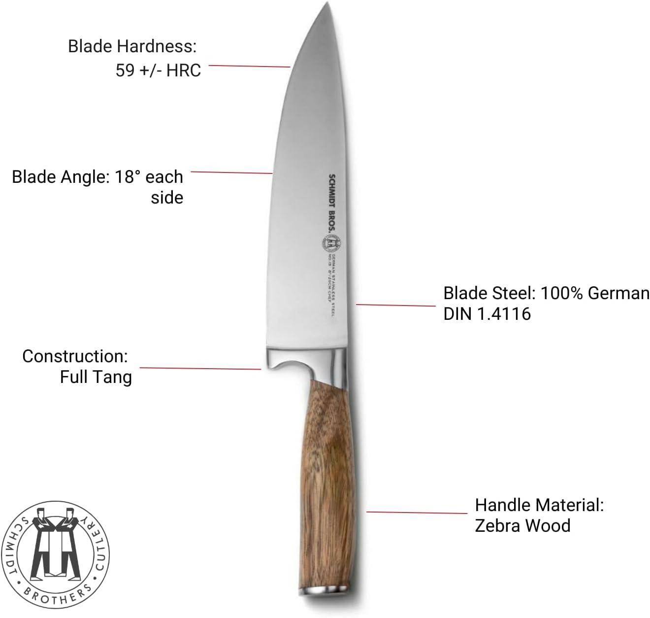 image:imageSchmidt Brothers Zebra Wood 15Piece Kitchen Knife Set HighCarbon Stainless Steel Cutlery with Zebra Wood and Acrylic Magnetic Knife Block and Knife Sharpener