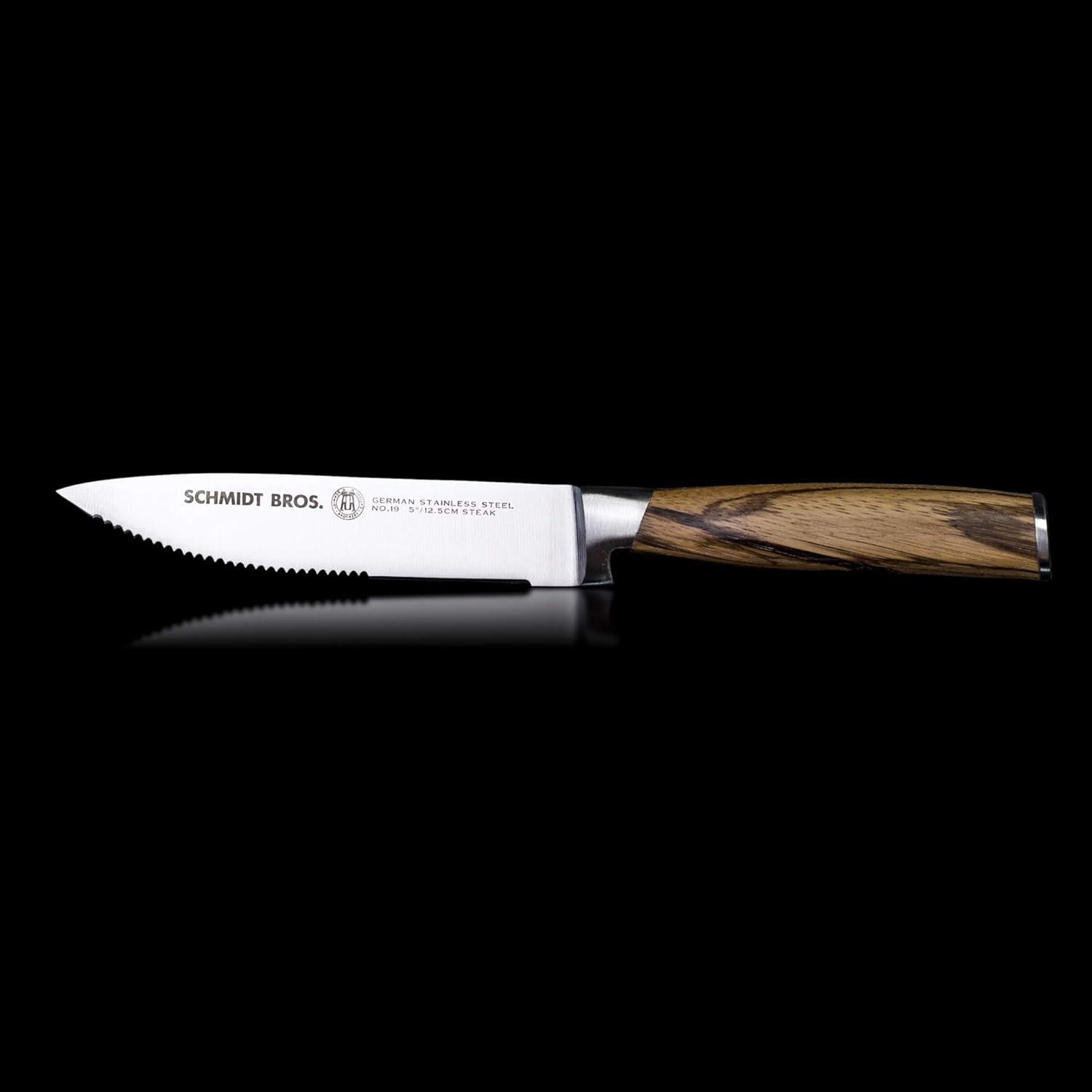 image:imageSchmidt Brothers Zebra Wood 4Piece Jumbo Steak Knife Set HighCarbon German Stainless Steel Cutlery in a Wood Gift Box5
