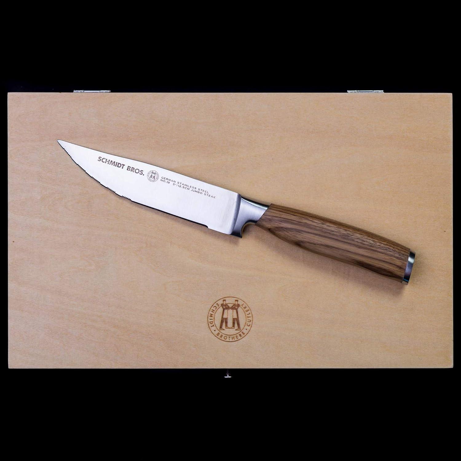 image:imageSchmidt Brothers Zebra Wood 4Piece Jumbo Steak Knife Set HighCarbon German Stainless Steel Cutlery in a Wood Gift Box5