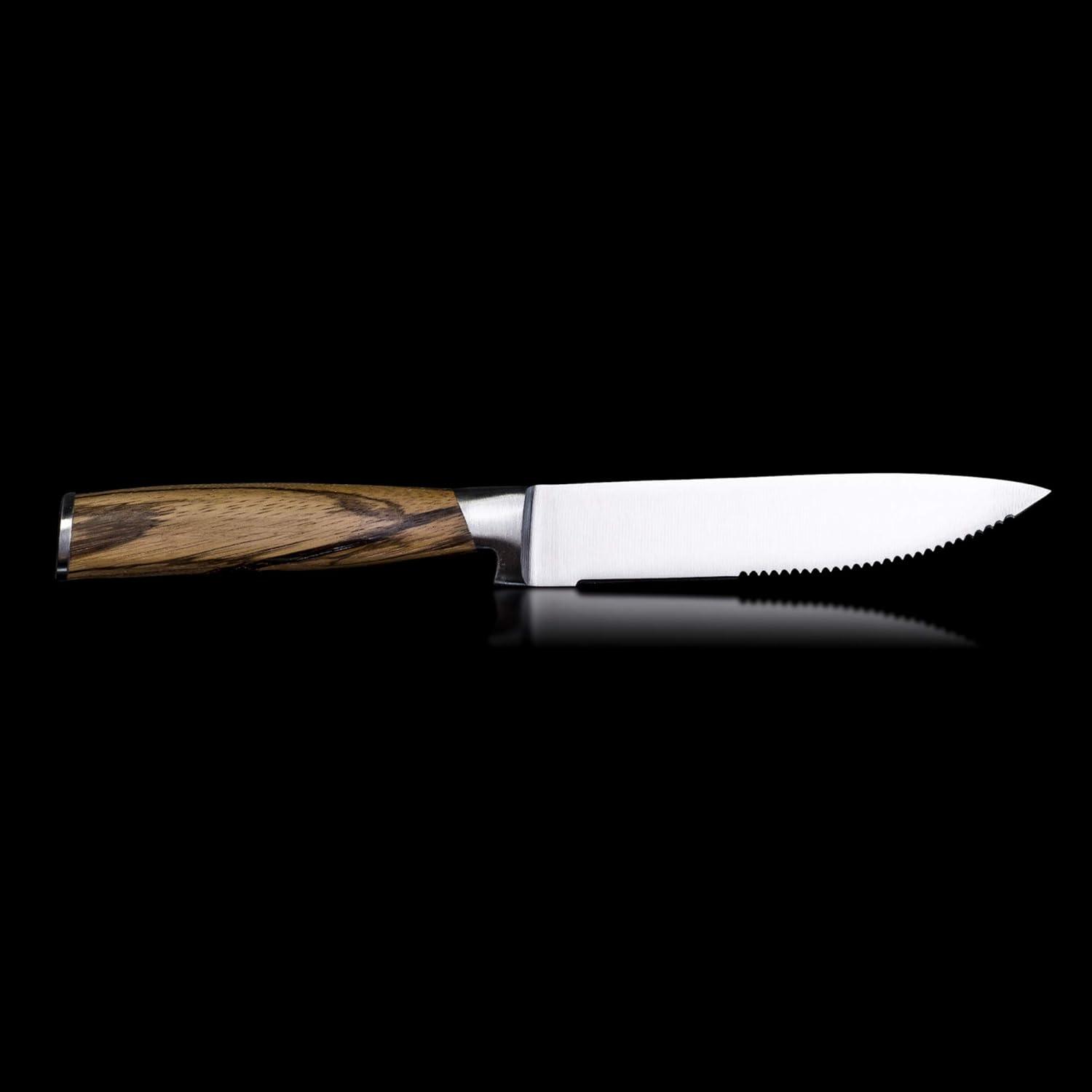 image:imageSchmidt Brothers Zebra Wood 4Piece Jumbo Steak Knife Set HighCarbon German Stainless Steel Cutlery in a Wood Gift Box5